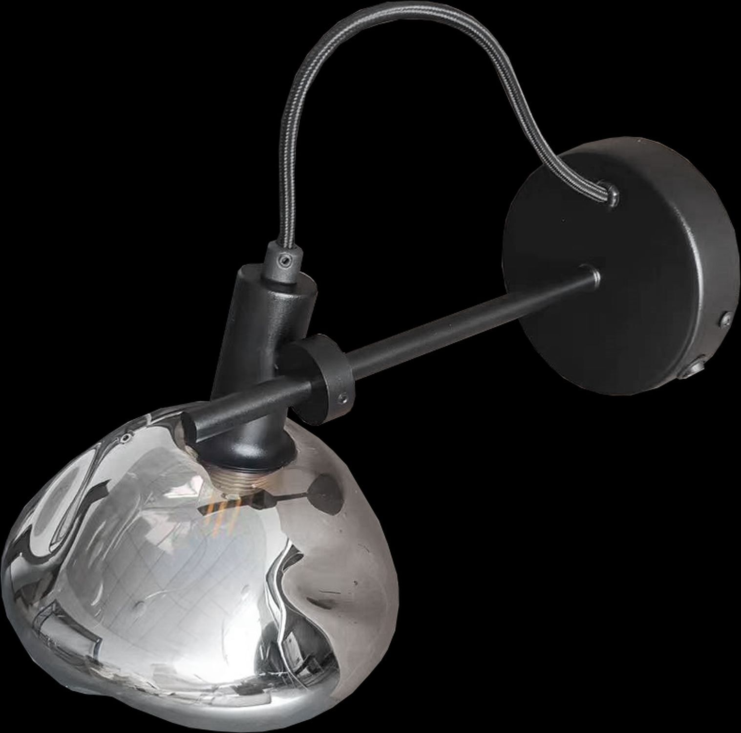 Wandleuchte Aluminium Glas Schwarz Silber E14 H:21 cm