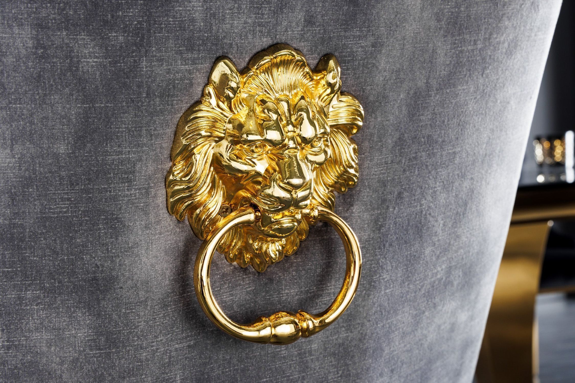 Esszimmerstuhl Grau Gold Chesterfield Barock Samtbezug Gold, Griff