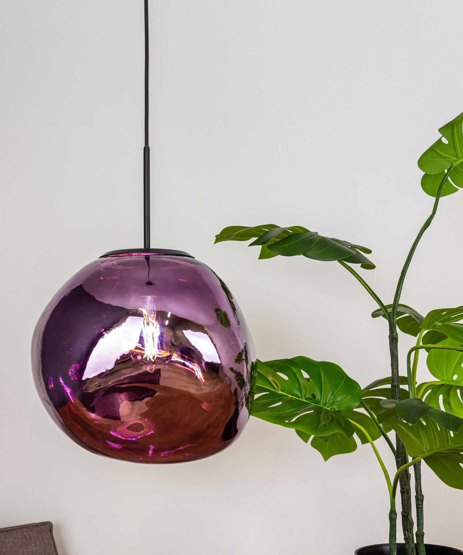 Runde Pendelleuchte Glas Lila Ø36 cm Modern stilvoll