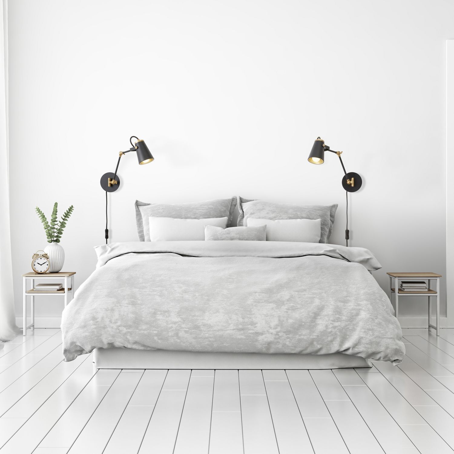 Beweglicher Wandspot Metall Schwenkarm H:25 cm Schwarz Kissen, Dekoration für Zuhause, Mobiliar, Pflanze, Innenarchitektur