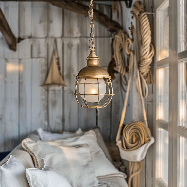 pendant lamp, gitterkugel, hängelampe, messing, küstendekoration