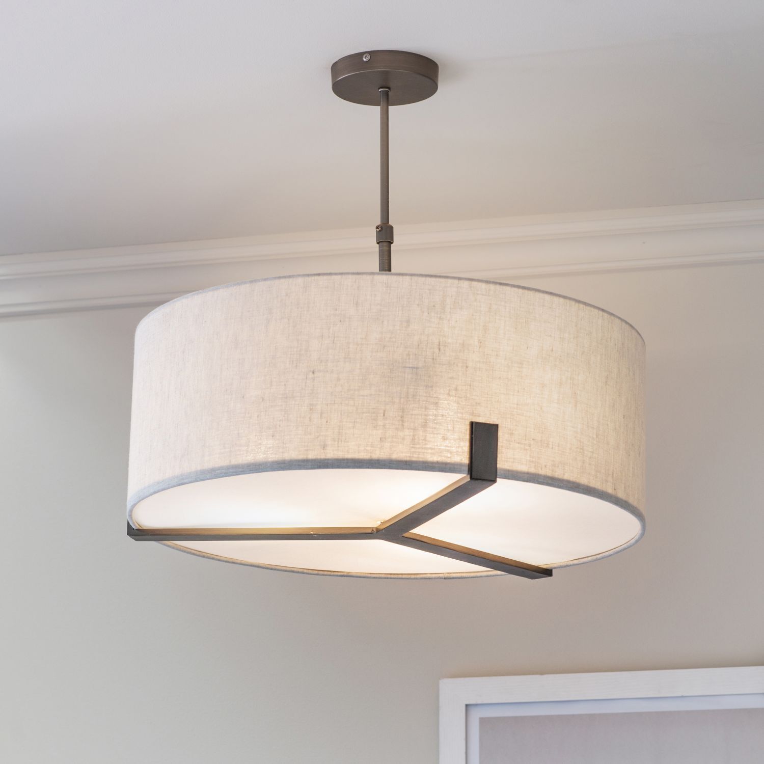 Deckenlampe rund Stoff Metall Ø 56 cm höhenverstellbar 3x E27