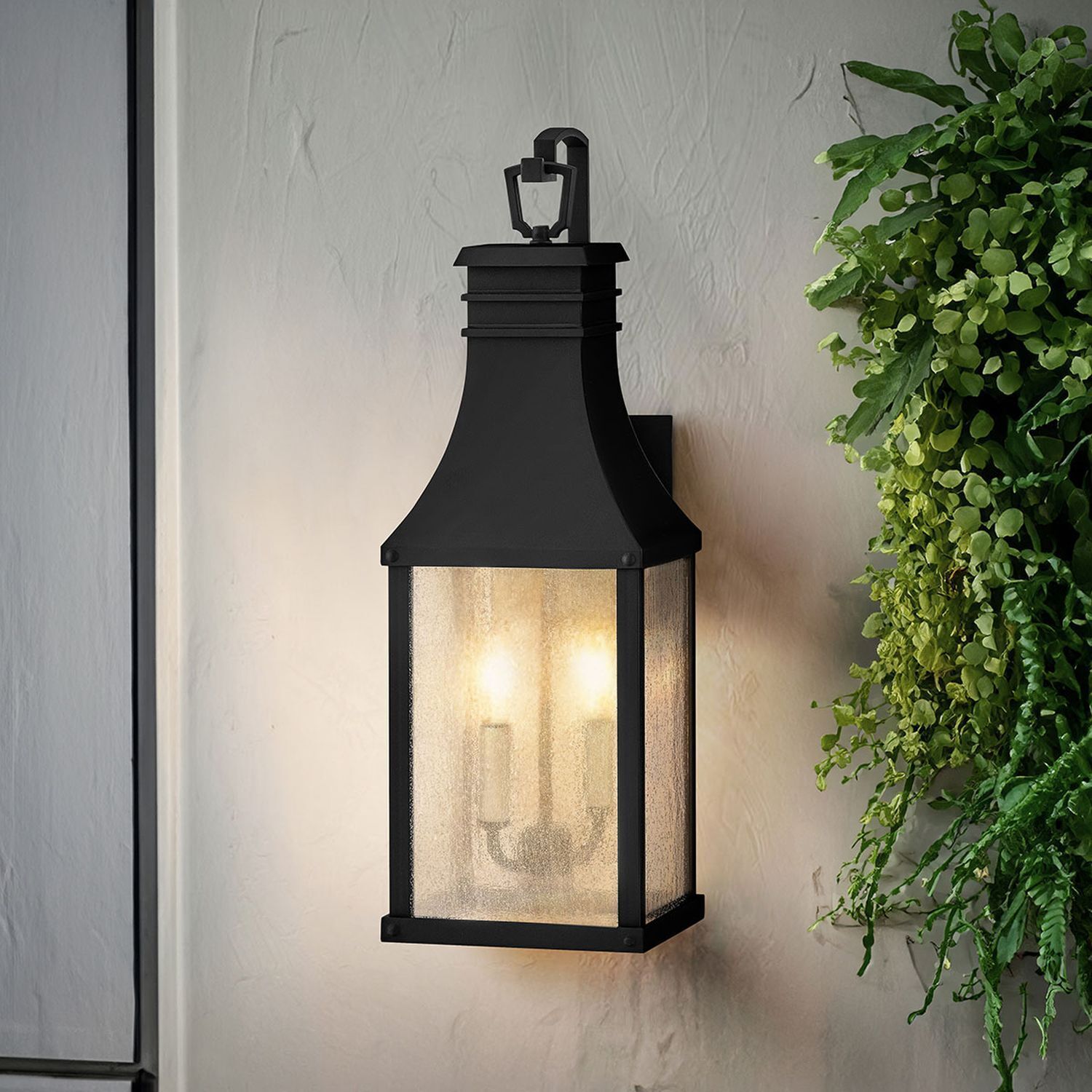 Außenwandleuchte IP44 Schwarz antik H: 58 cm Vintage 2x E14