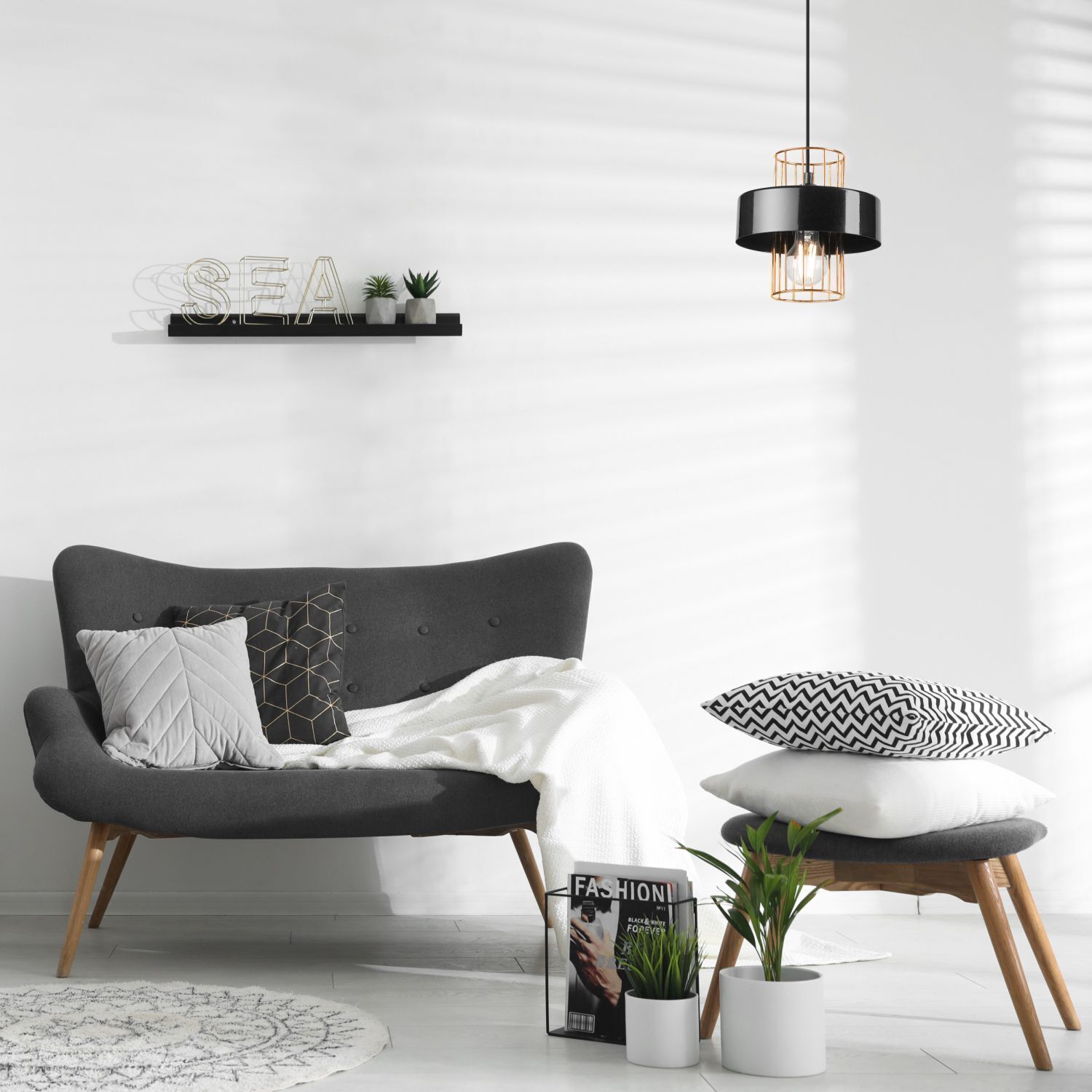 Hängelampe Metall Schwarz Gold Ø 20 cm E27 höhenverstellbar