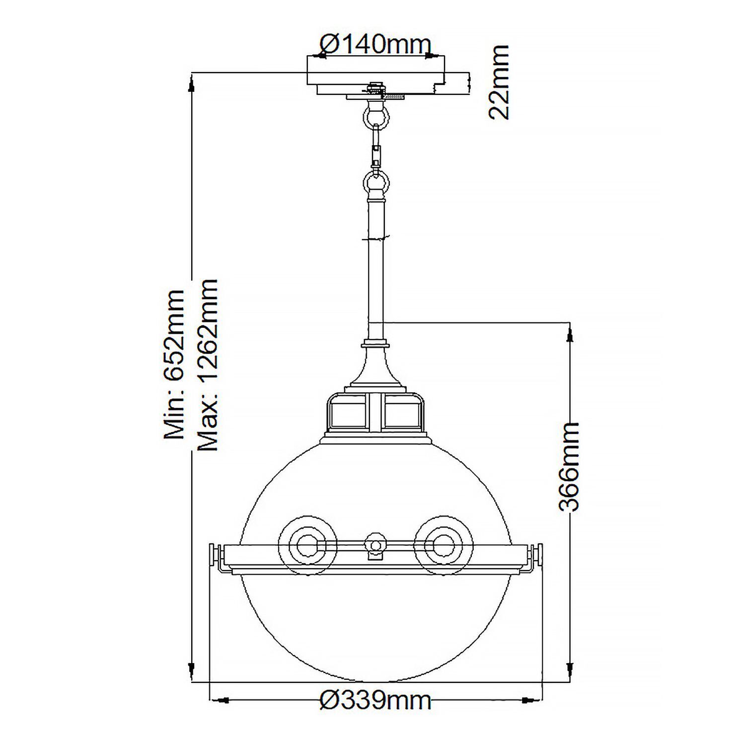 Hängelampe Metall Glas E27 Ø 33,9 cm H: max. 126,2 cm
