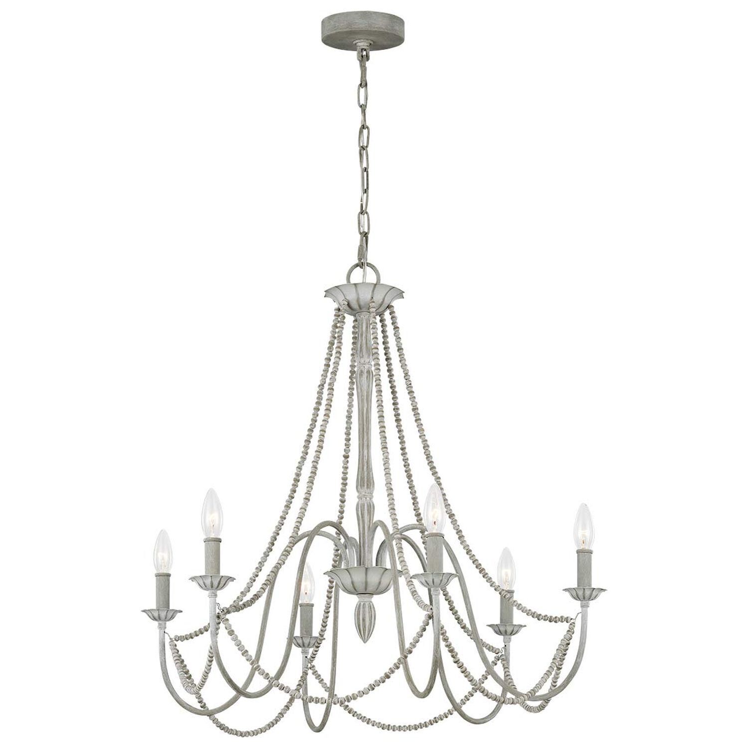 Kronleuchter Metall Holzperlen 71,1 cm breit Shabby Grau antik Chandelier, Pendant light, Beaded chains, Six-arm, Metallic finish