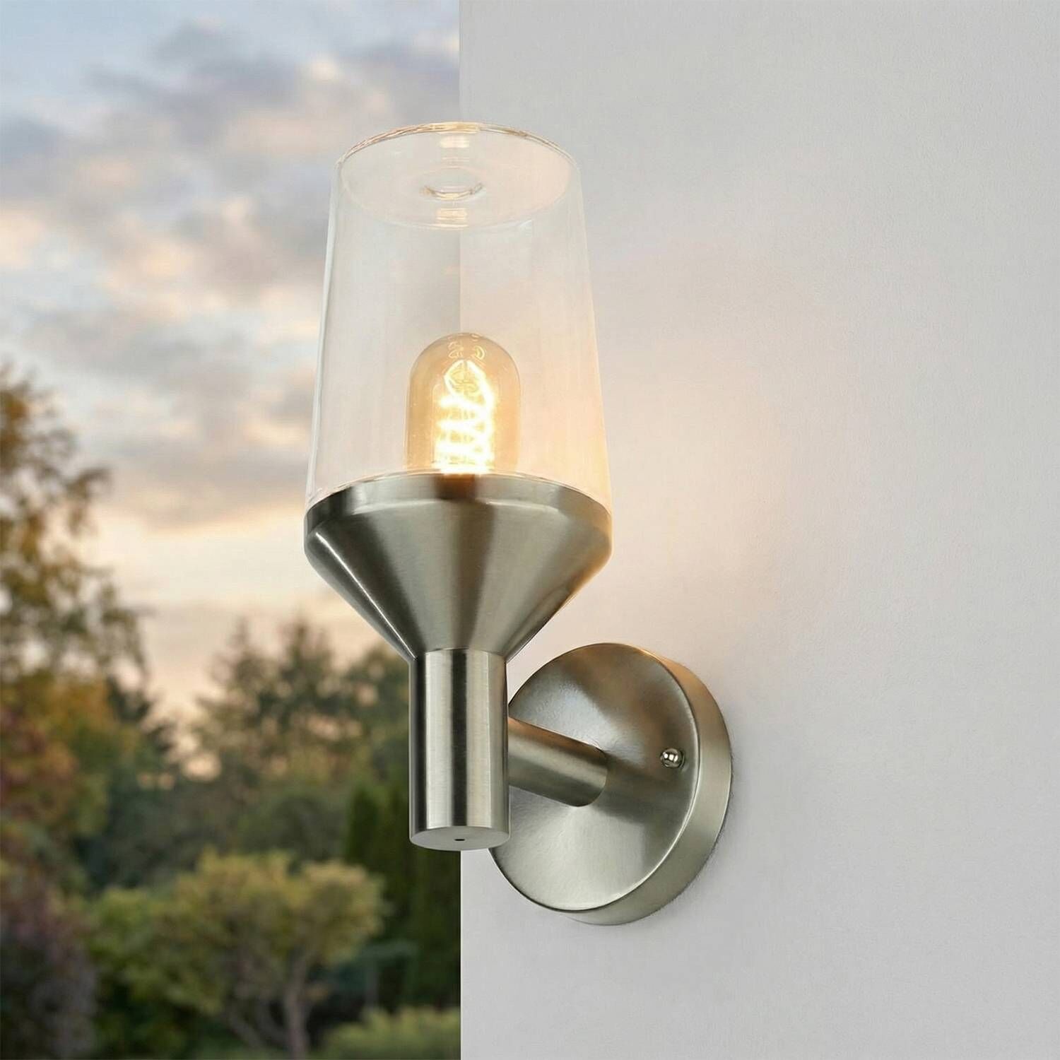 Außenwandleuchte Edelstahl Glas H: 29 cm IP44 E27