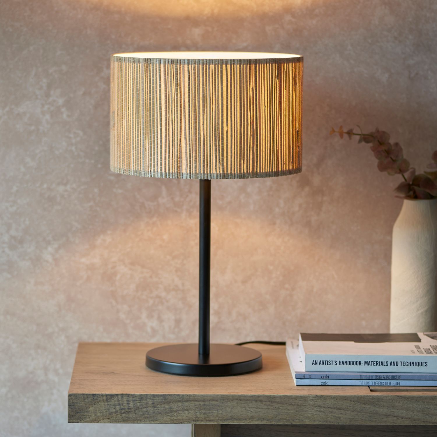 Tischleuchte E27 41 cm hoch Seegras Metall Modern Boho