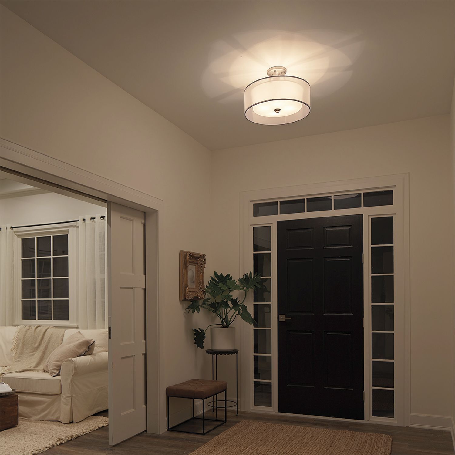 Deckenlampe Weiß Zinn antik Glas Leinen Metall CANELADO Leuchte, Pflanze, Couch, Schreibtisch, Teppich