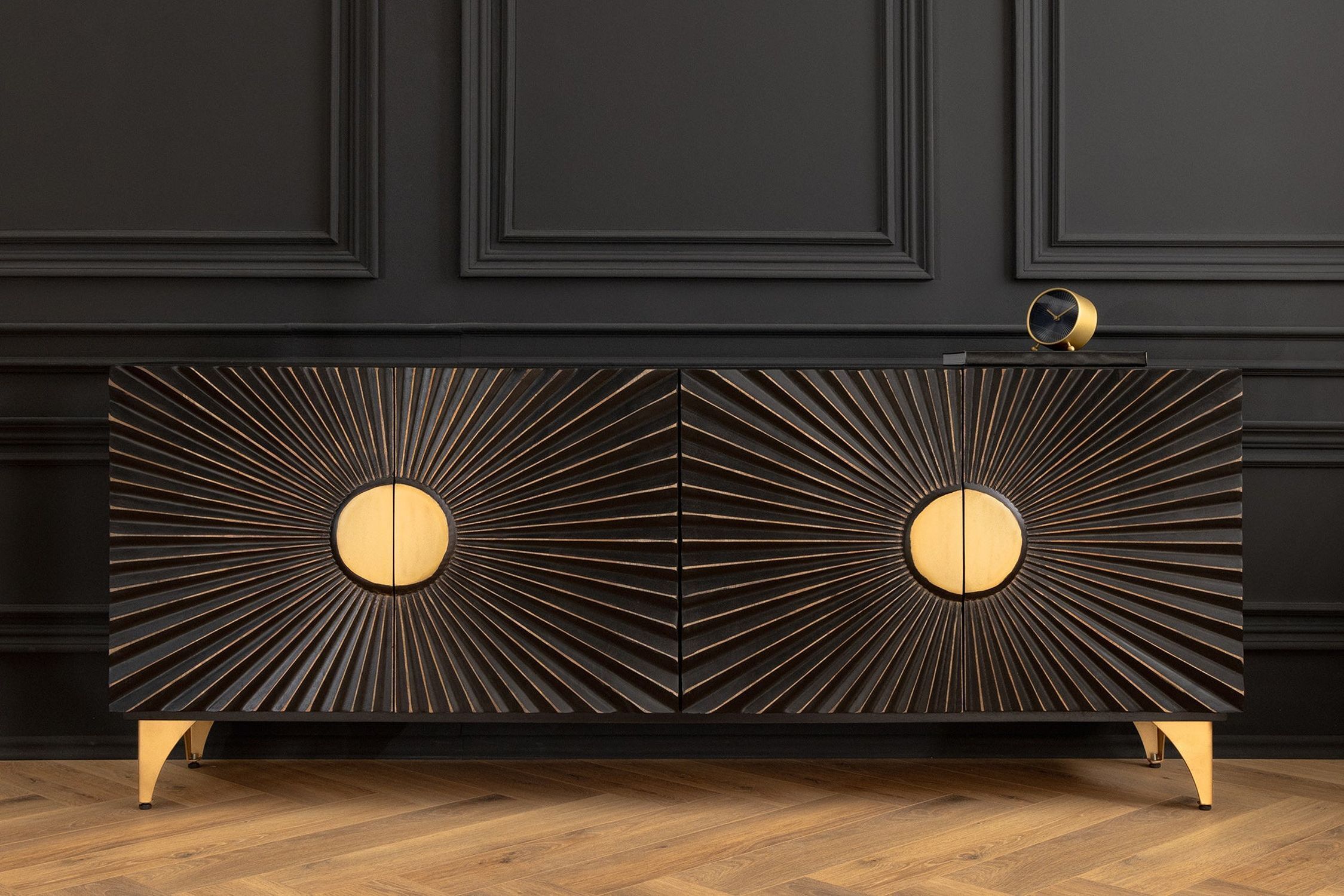 Sideboard Schwarz Gold 177 cm breit groß dekorativ Moebel, Anrichte, Drinnen, Innenarchitektur