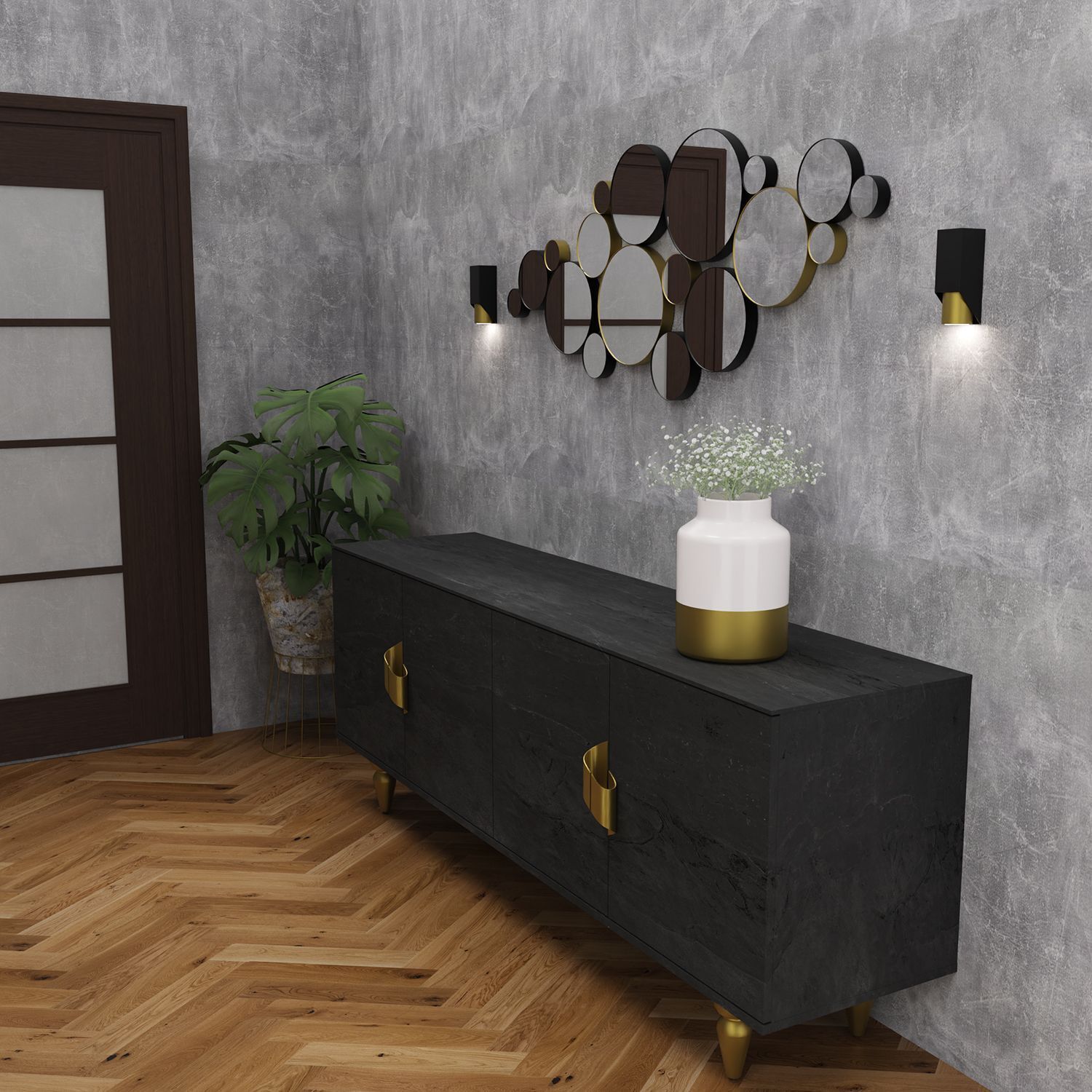 Wandlampe in Schwarz Messing GU10 stilvoll akzentuiert