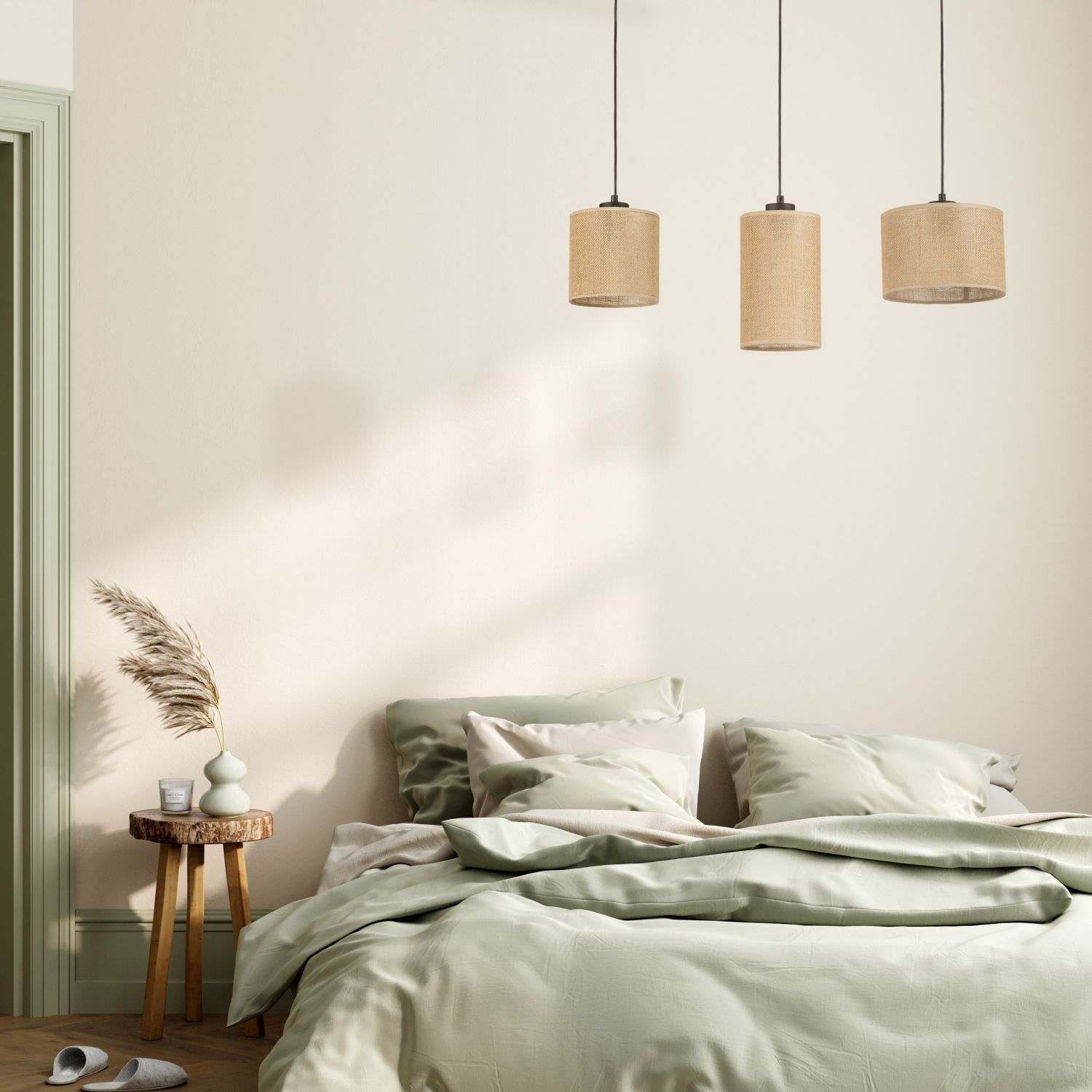 Pendelleuchte 3-flammig Stoff Metall L: 79 cm E27 Boho