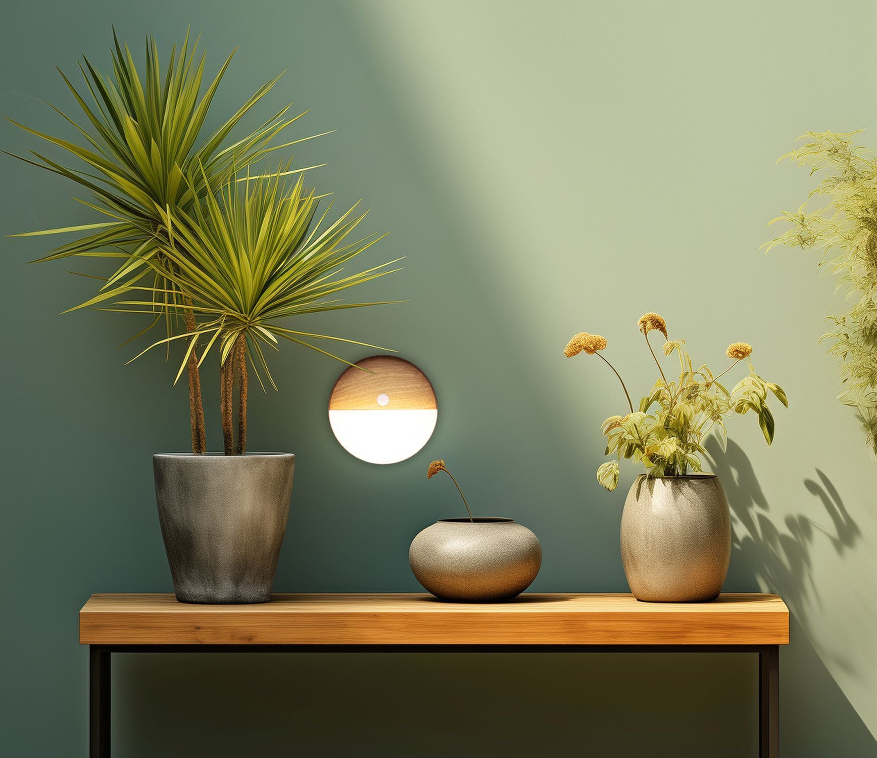 LED Wandlampe Bewegungsmelder dimmbar Akku Ø15 cm Natur Pflanze, Pflanze im Topf, Blumen-Arrangement, Ikebana, Töpferei