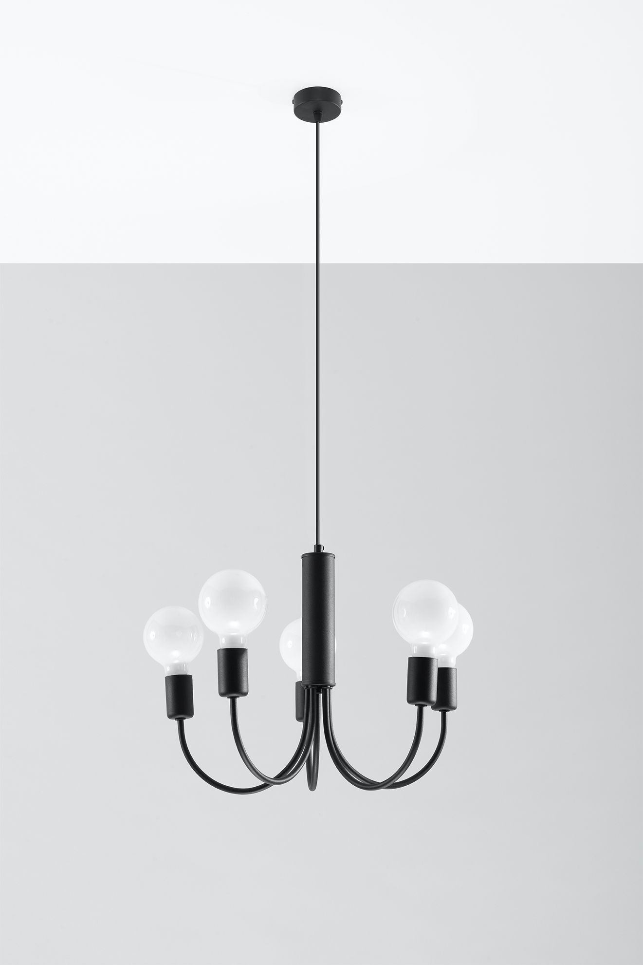 Kronleuchter Schwarz Metall 5-flammig Retro Ø 45 cm