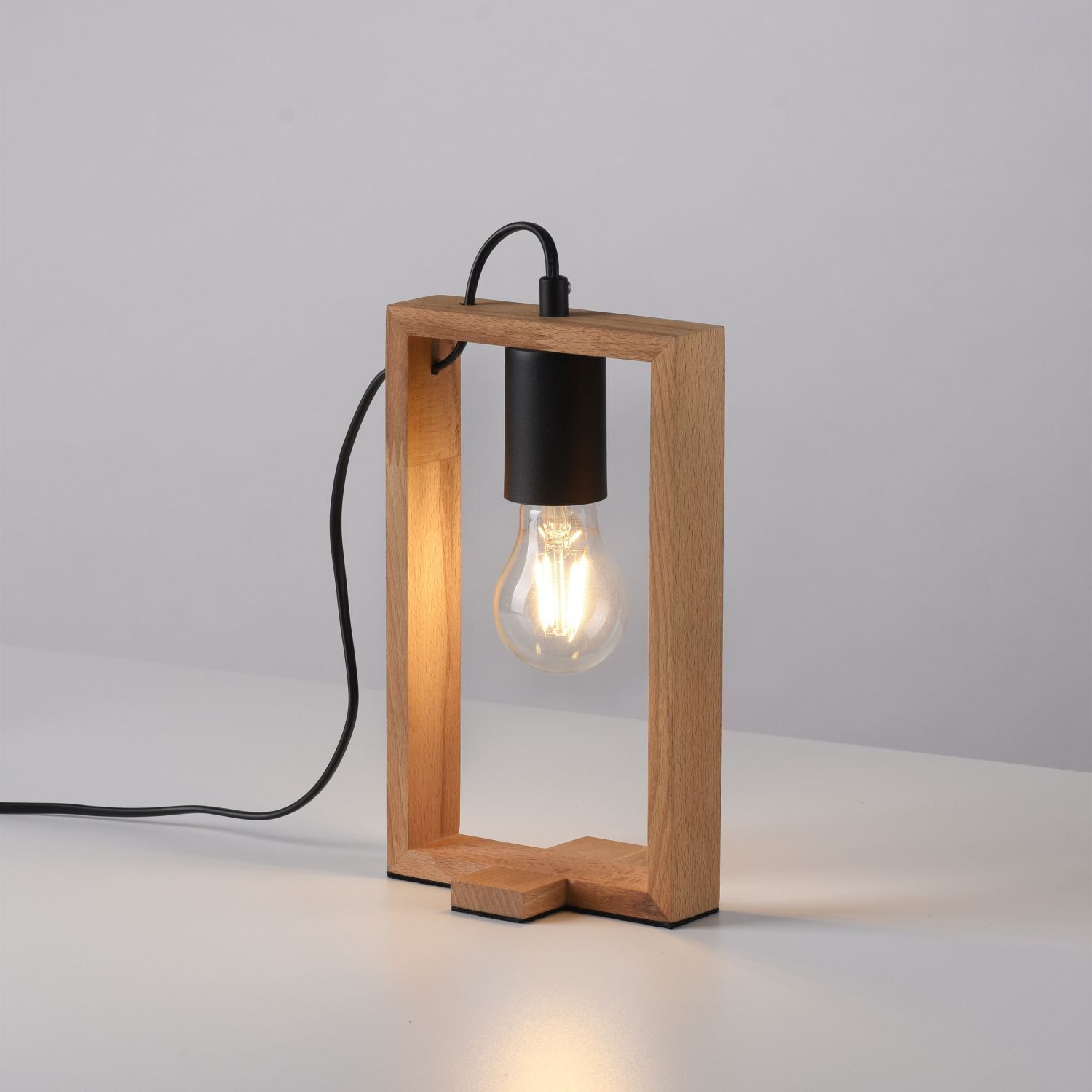 Natürliche Tischleuchte Holz Metall 28,5 cm E27 Retro Lampe