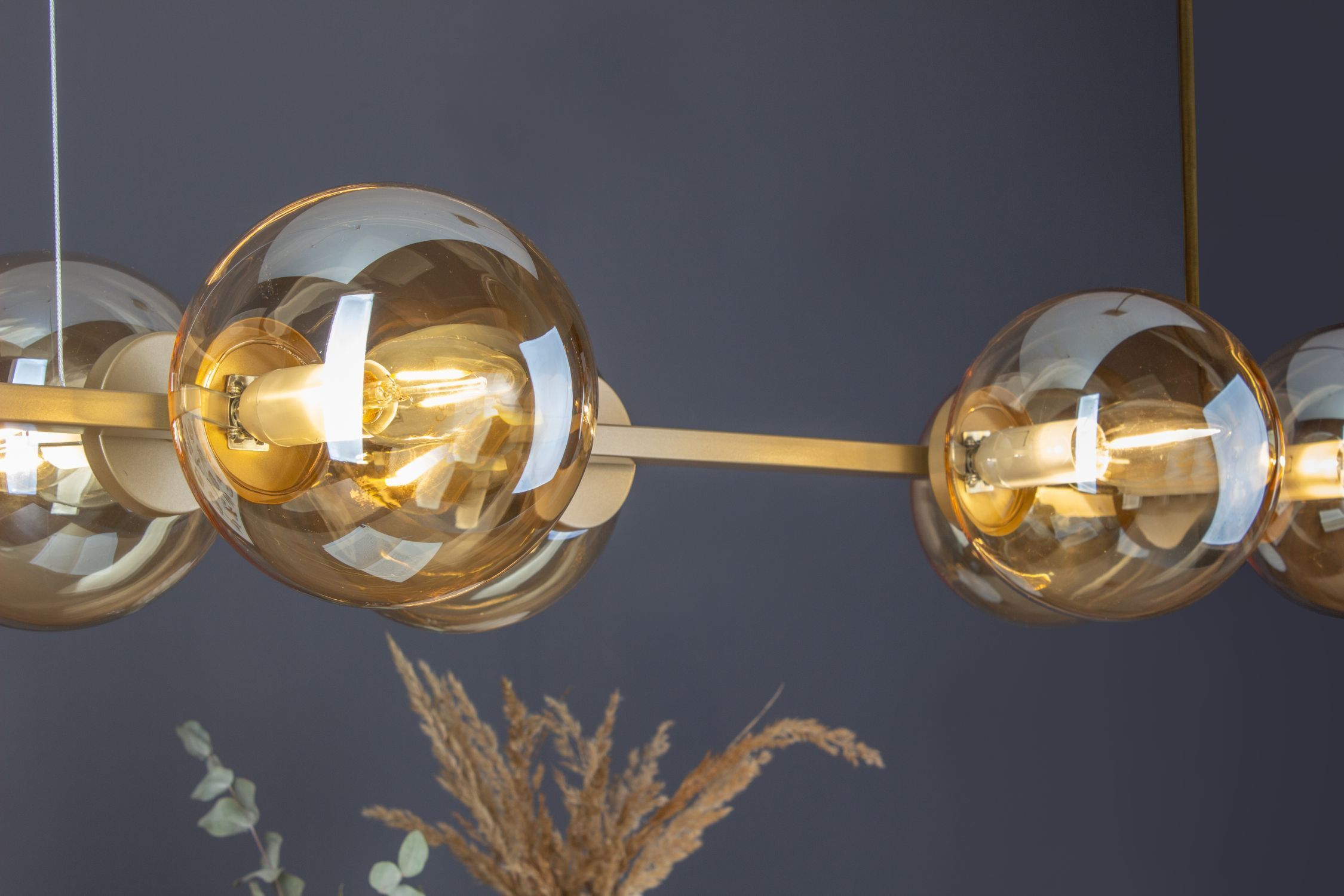 Hängelampe in Gold Bernstein L:80 cm Kugeln stilvoll