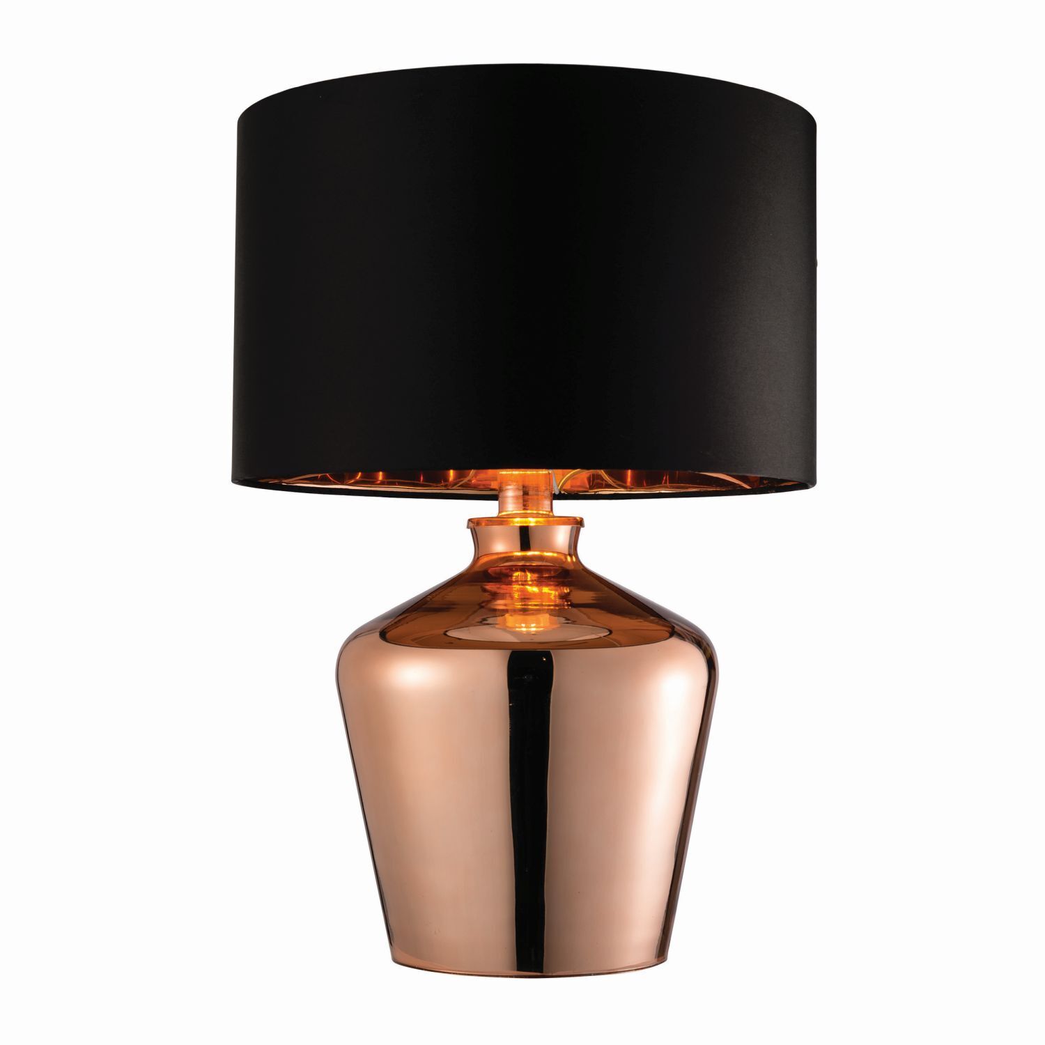 Tischlampe Glas Stoff 47 cm hoch in Kupfer Schwarz E27
