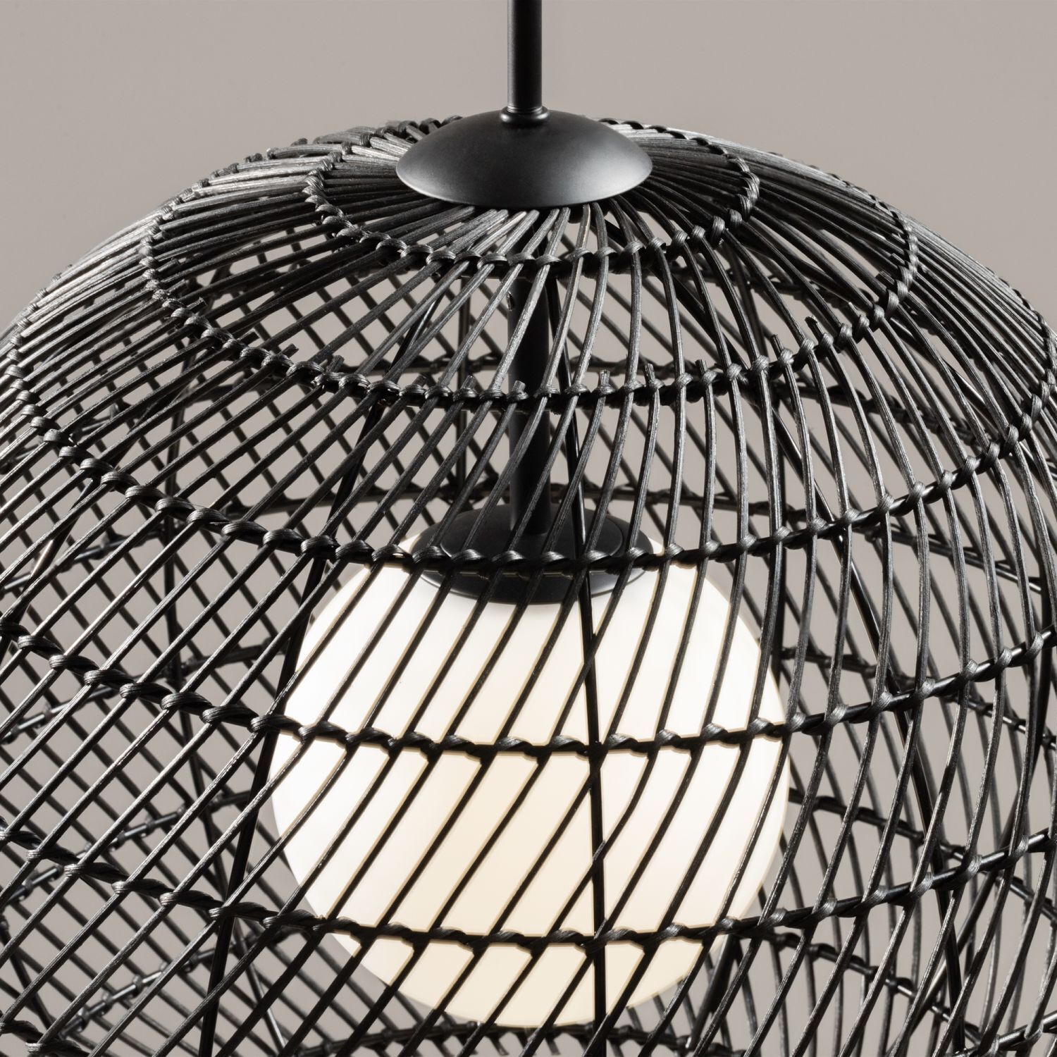 Pendelleuchte Metall Glas G9 rund D: 30 cm Schwarz Weiß