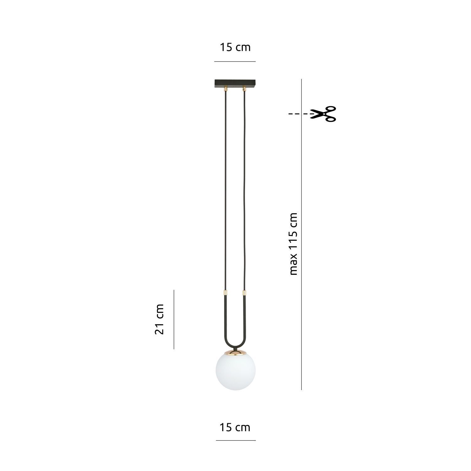 Hängelampe Glas Metall H: max. 115 cm Schwarz Weiß E14 Kugel