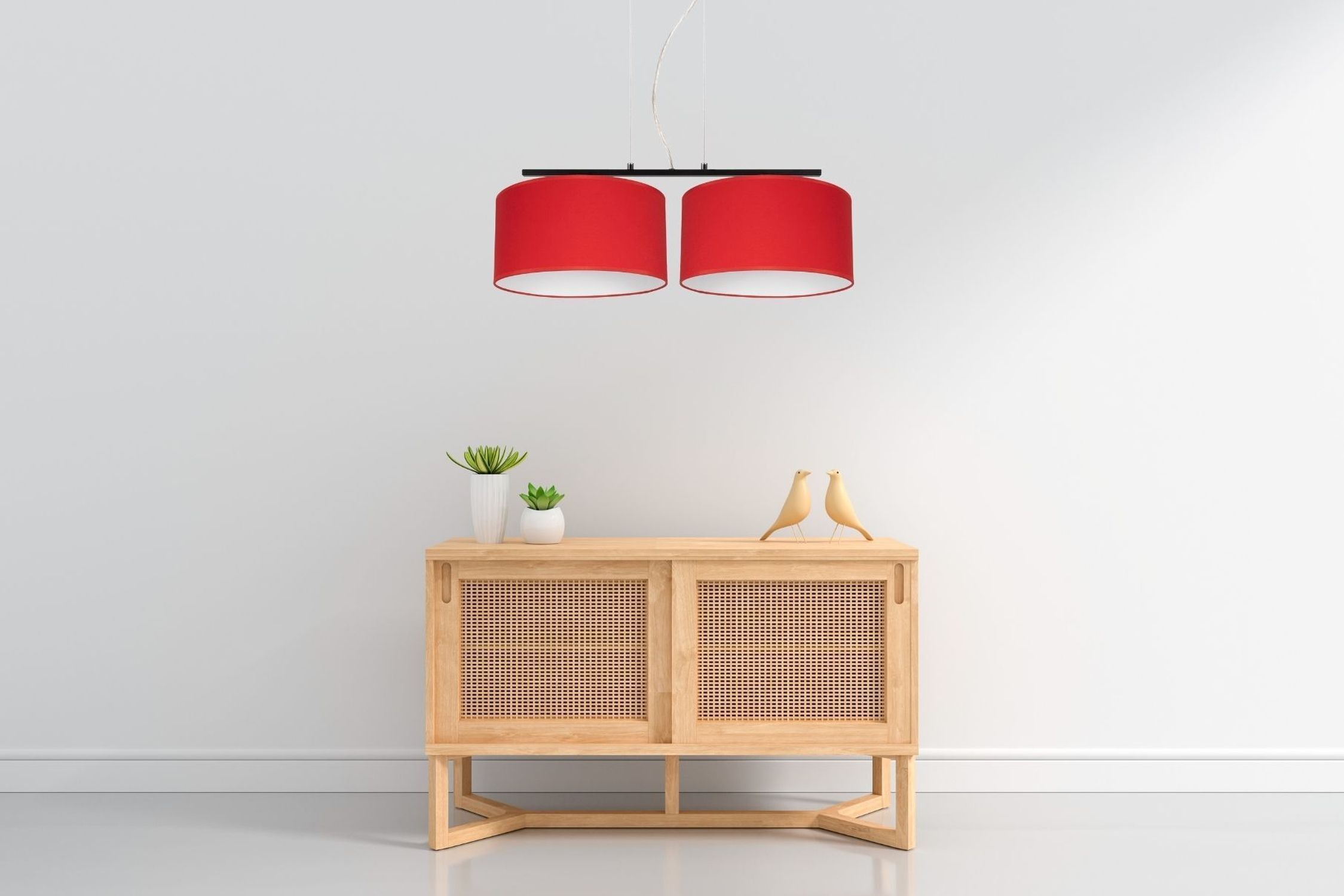 Stoff Pendelleuchte blendarm Rot Weiß E27 70 cm lang sideboard, Holzsideboard, Rattan-Ware, rote Pendelleuchte, Dekorationsvögel