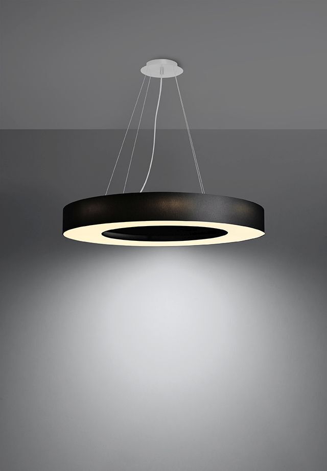 Pendelleuchte Schwarz Stoff Ø 70 cm rund 6x E27 Modern