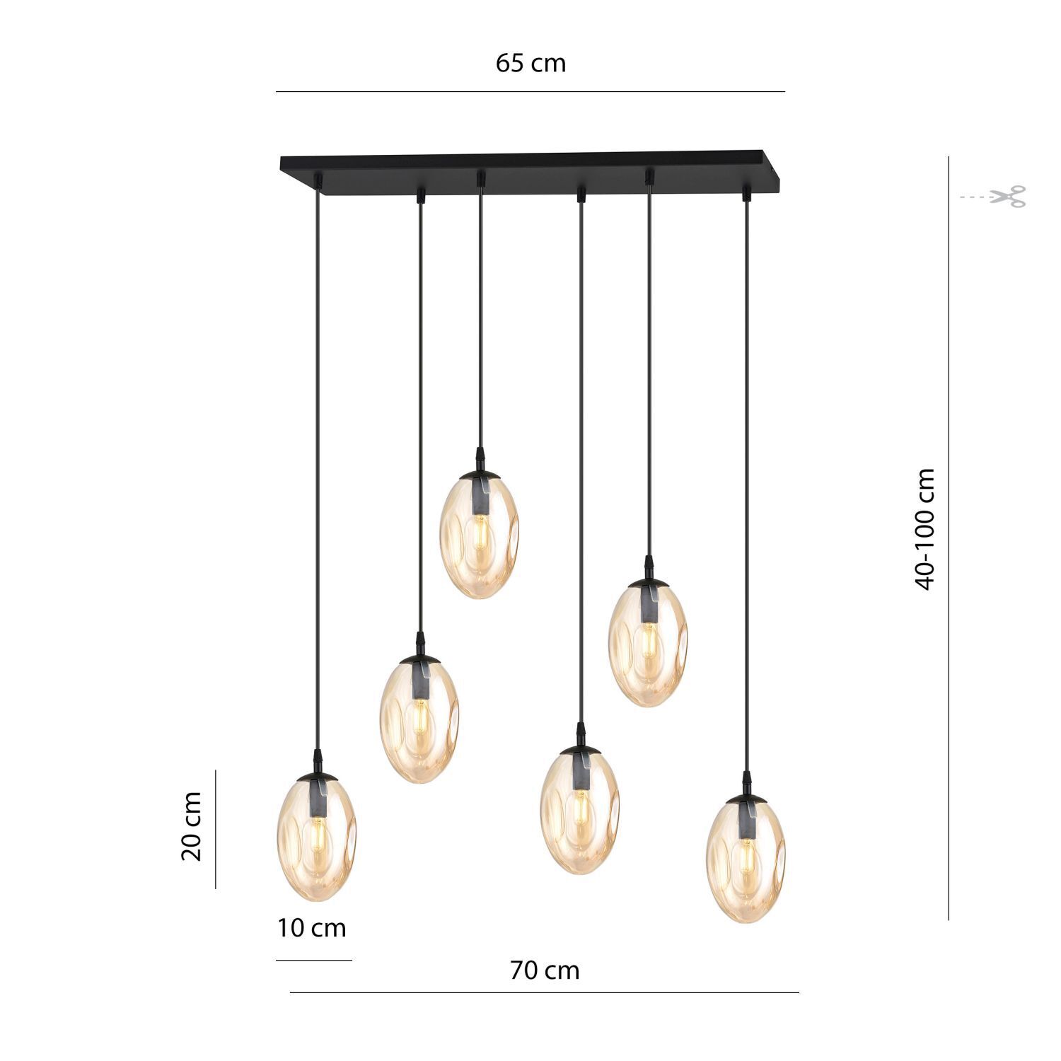 Große Hängeleuchte Glas 6x E14 70 cm länglich CARLU