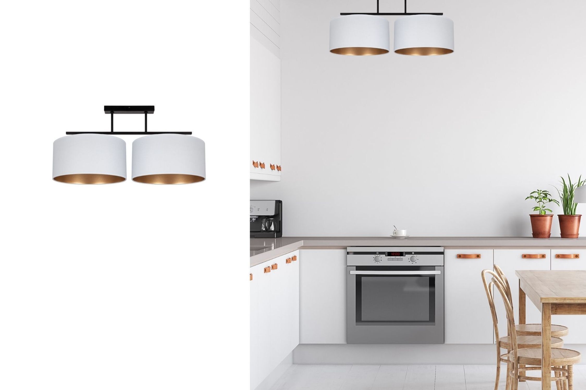 Deckenlampe Stoff blendarm Schwarz Weiß Gold E27 70 cm Drinnen, Küche, Innenarchitektur, Mikrowelle, Ofen