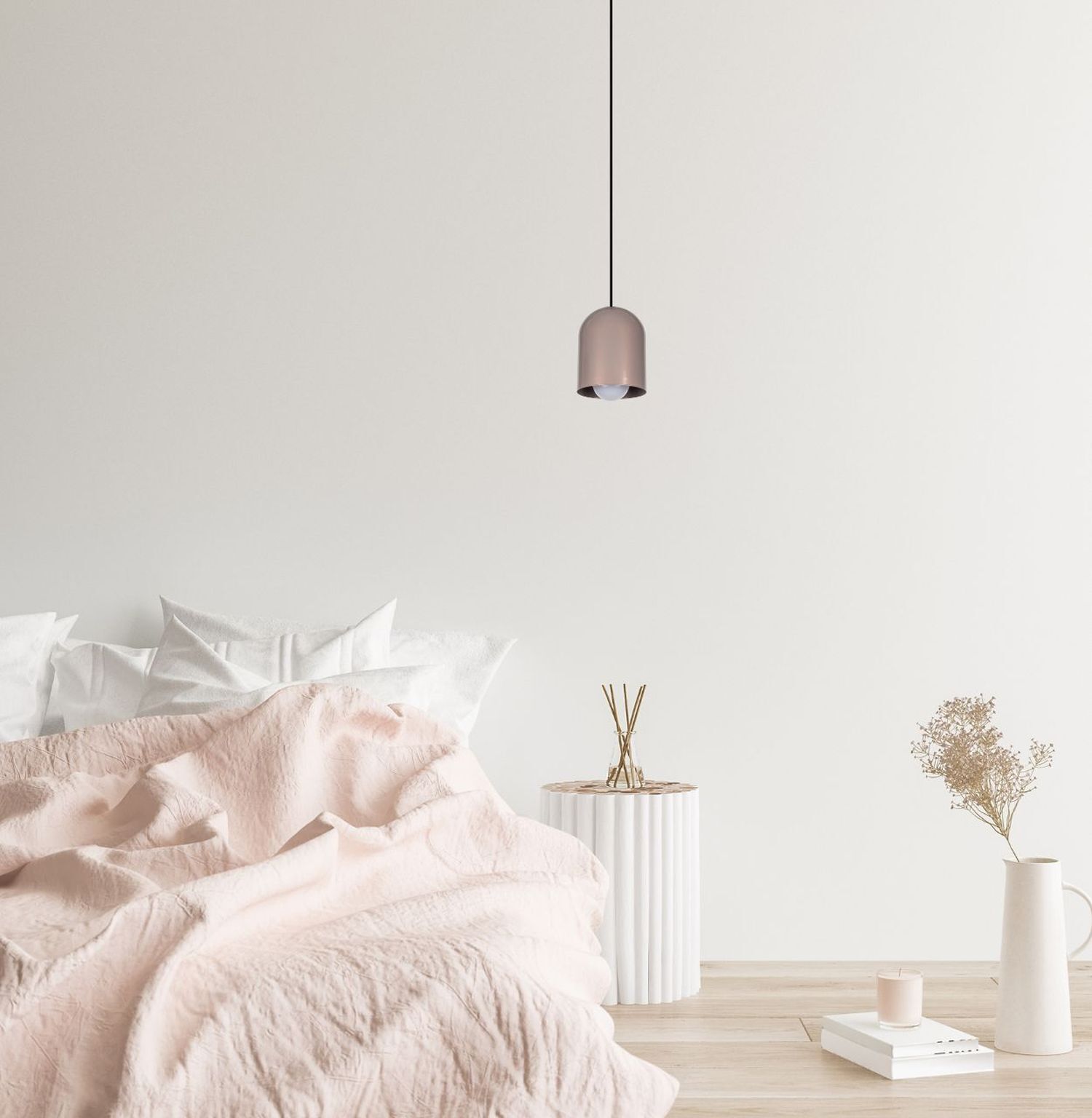 Runde Pendelleuchte Metall Schwarz Pink E27 Ø11 cm Loft bettwäsche, betten, rosé, puderrosa, pendelleuchte