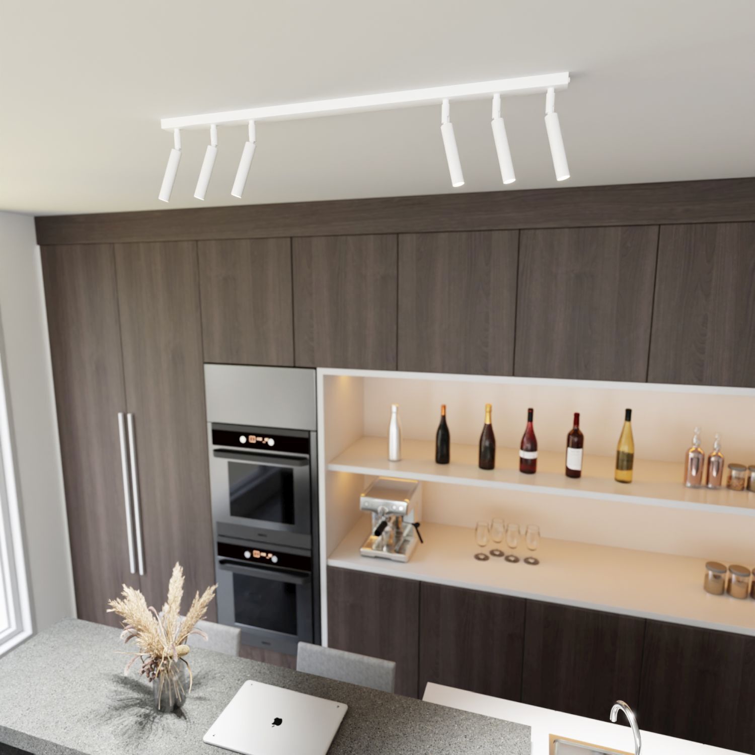 Flexibler Deckenstrahler Metall 90 cm länglich G9 Weiß Drinnen, Innenarchitektur, Paneele aus Holz, Mikrowelle, Ofen