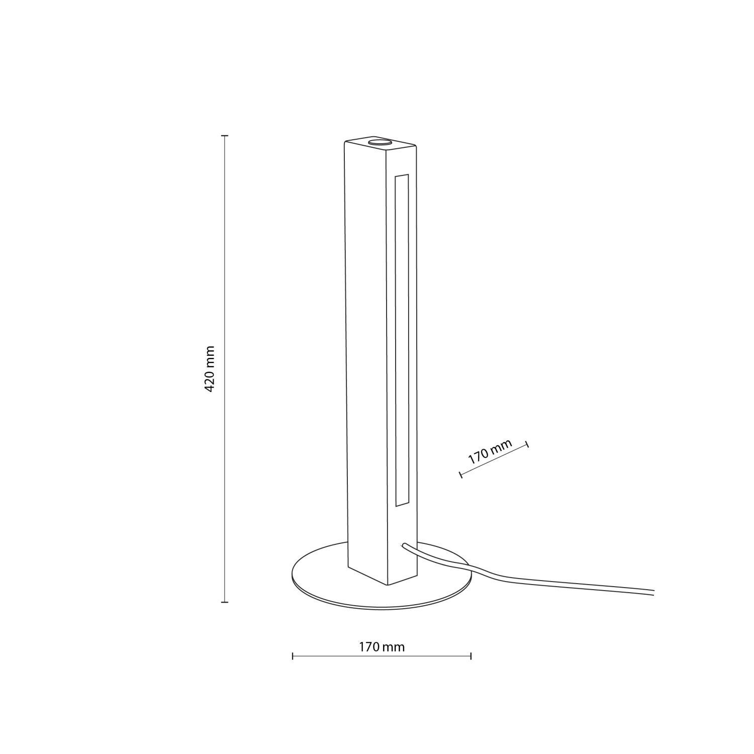 Tischlampe, Stehlampe, Kabel, Schirmloses Design, Maße 42 cm