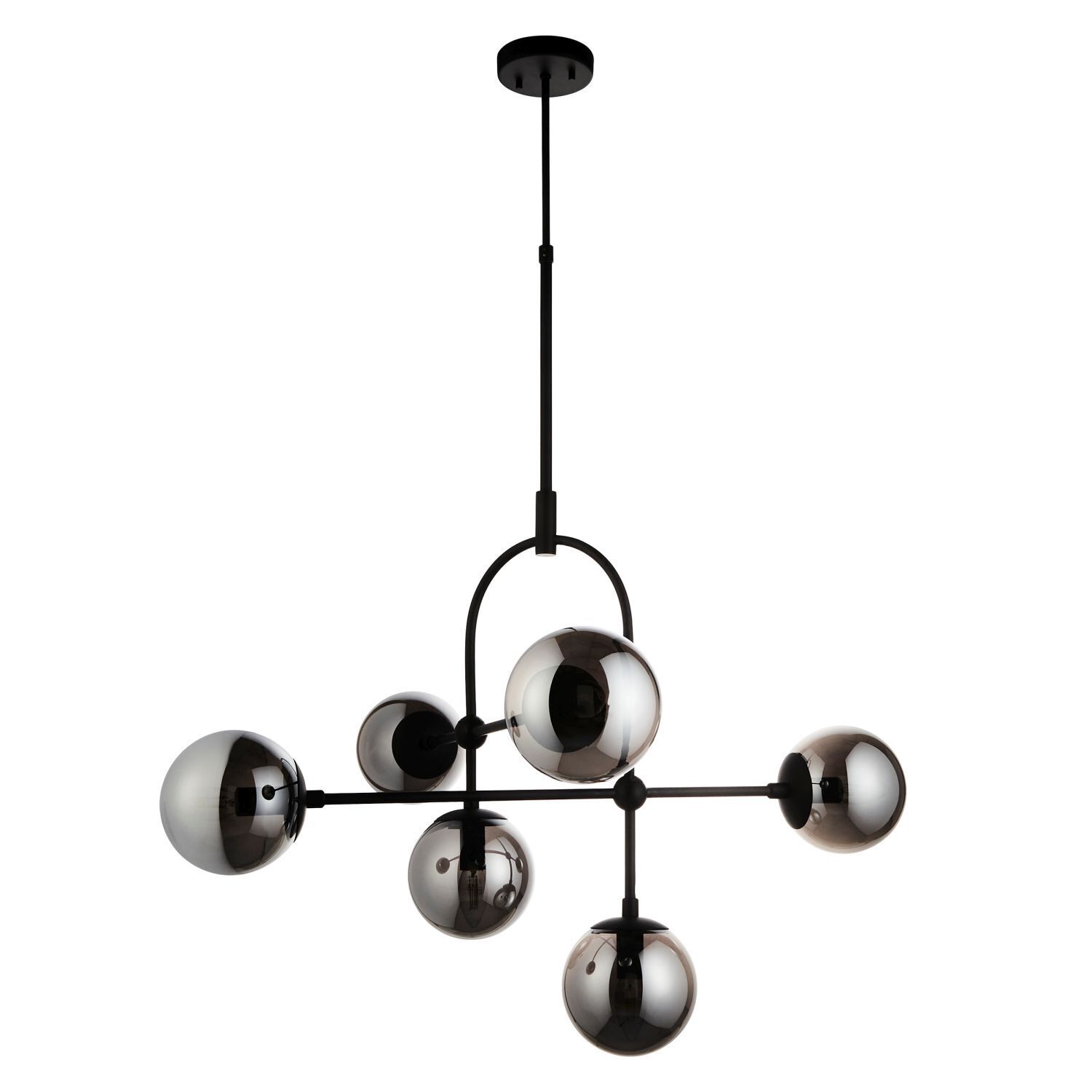 Deckenlampe Rauchglas Metall Kugel Schirm B: 86 cm 6x E14