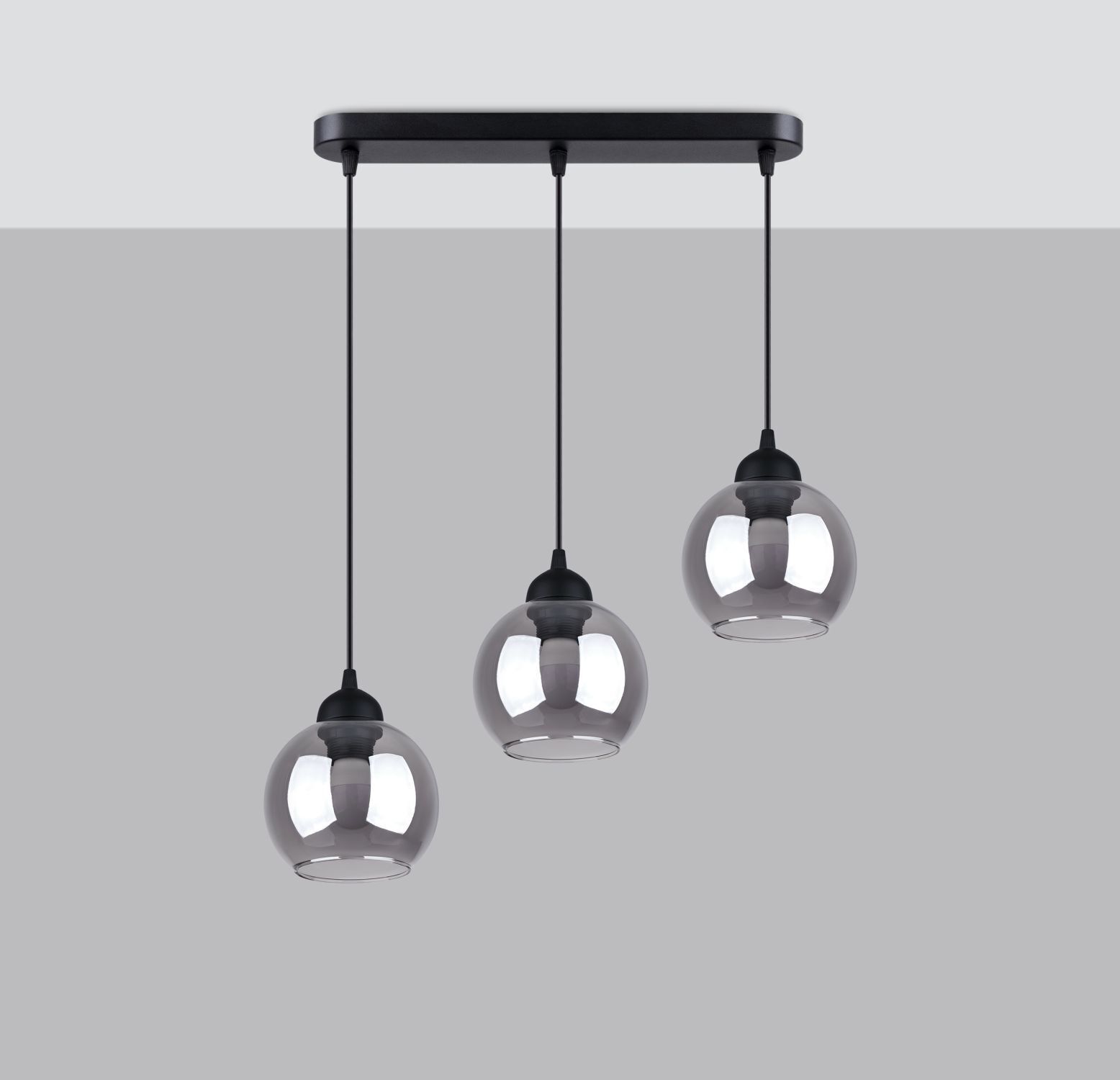 Hängelampe Esstisch Modern Schwarz 3-flammig Rauchglas