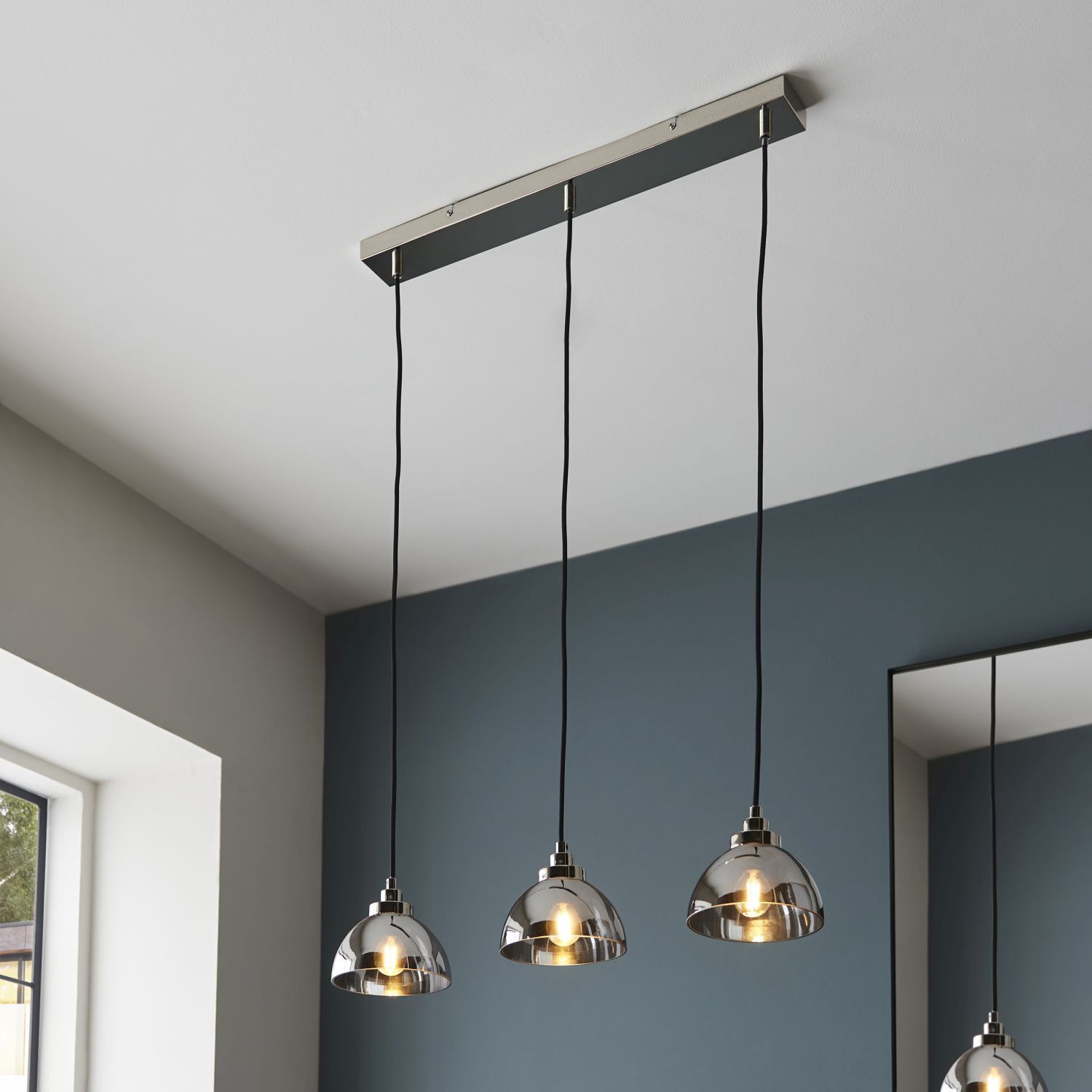 Hängeleuchte Glas Metall 3-flammig in Chrom Retro E27