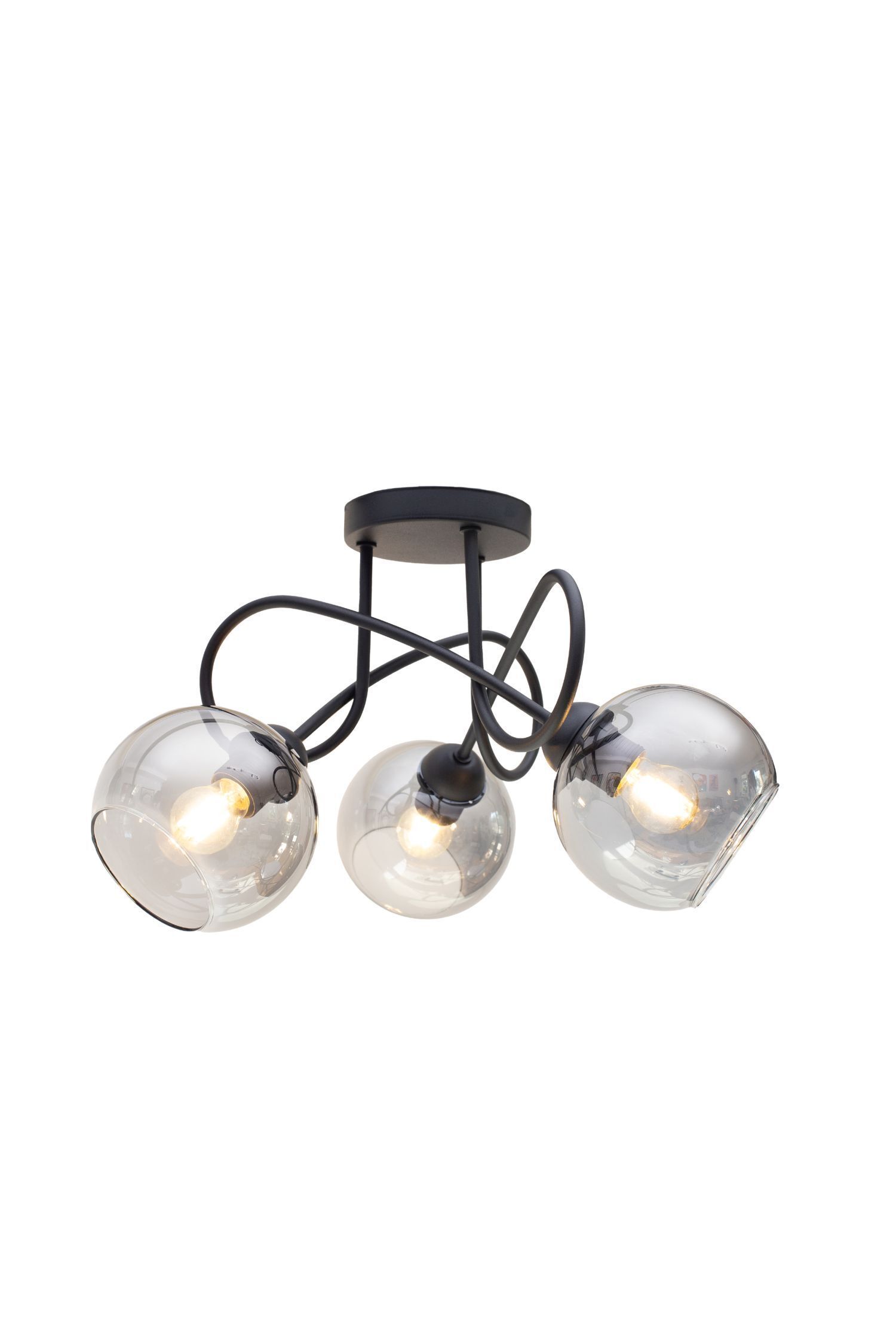 Schwarze Deckenlampe Rauchglas Metall E27 3-flammig