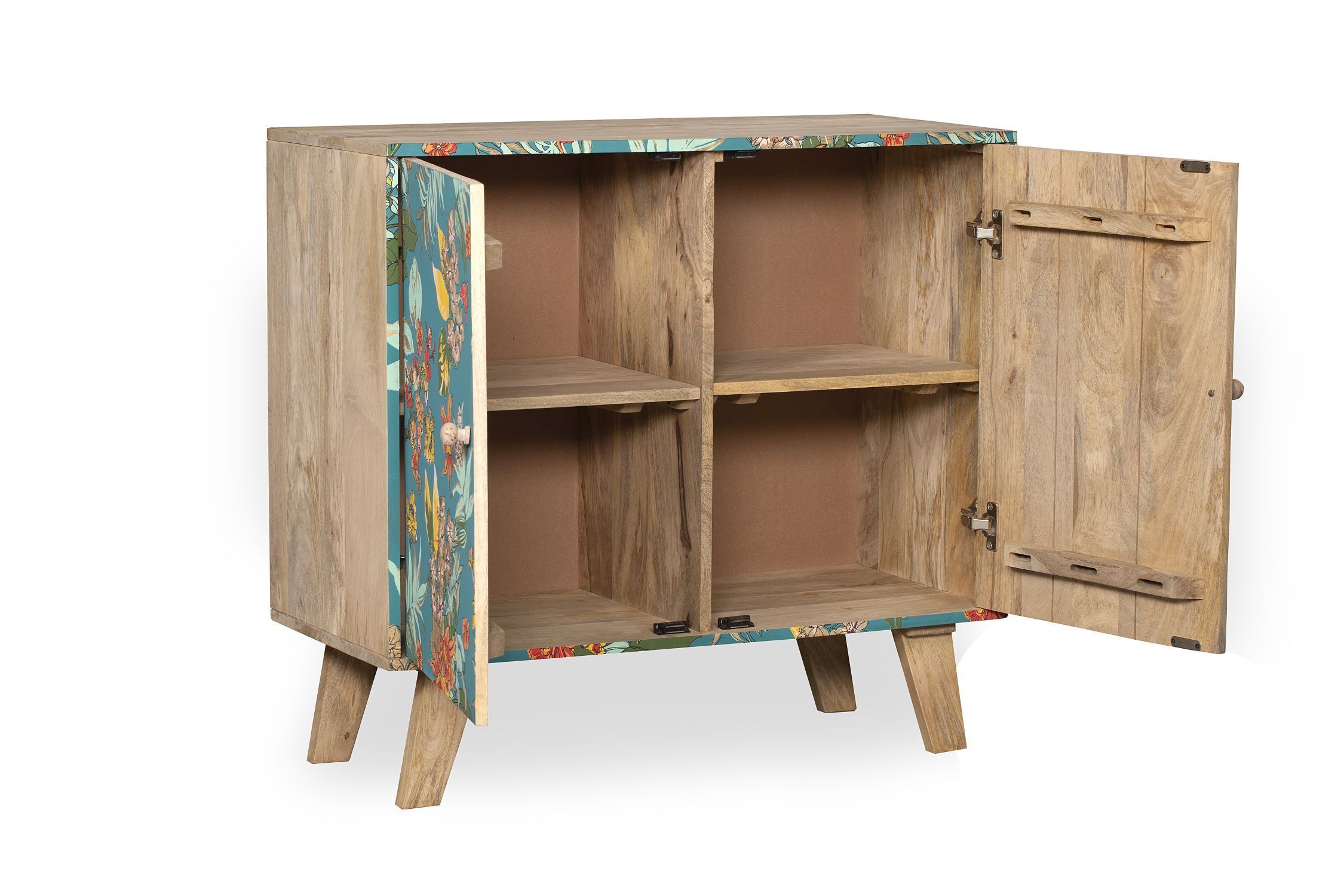 Florales Sideboard Bunt Türkis aus Mangoholz MDF B: 90 cm