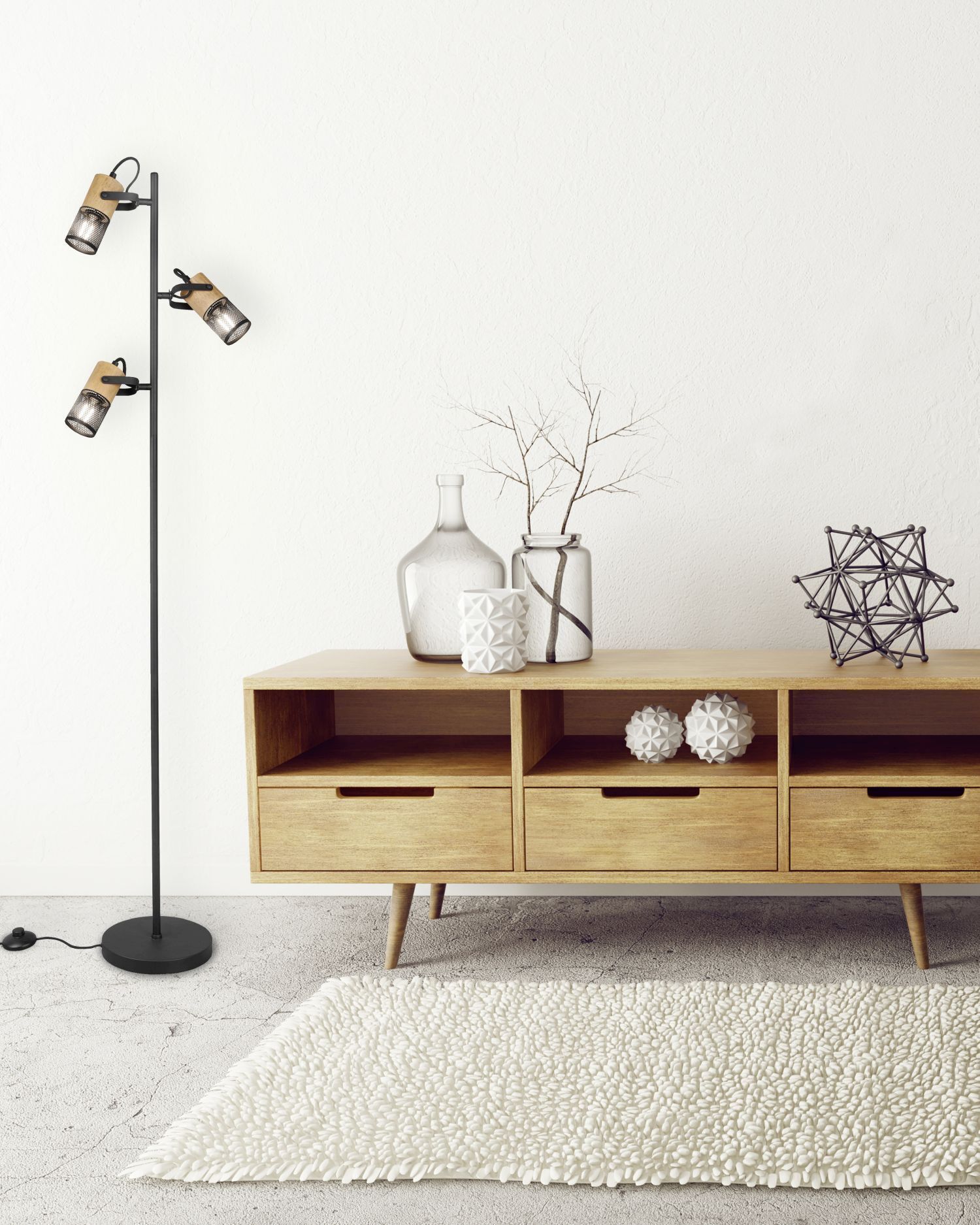 Schwenkbare Stehlampe Metall Holz 150 cm E14 Vintage Lampe, Mobiliar, Anrichte, Dekoration für Zuhause