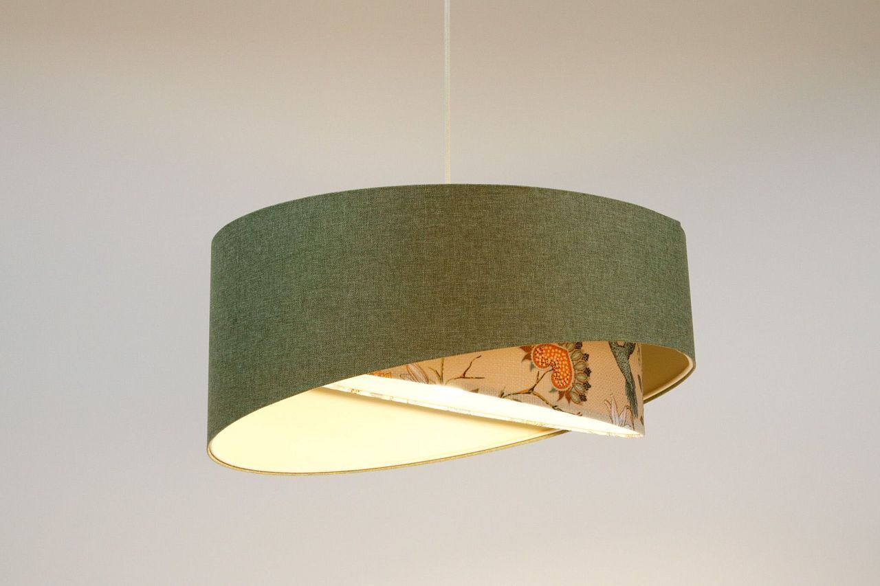 Hängeleuchte Grün Weiß Floral E27 rund D: 60 cm Stoffschirm Lampe