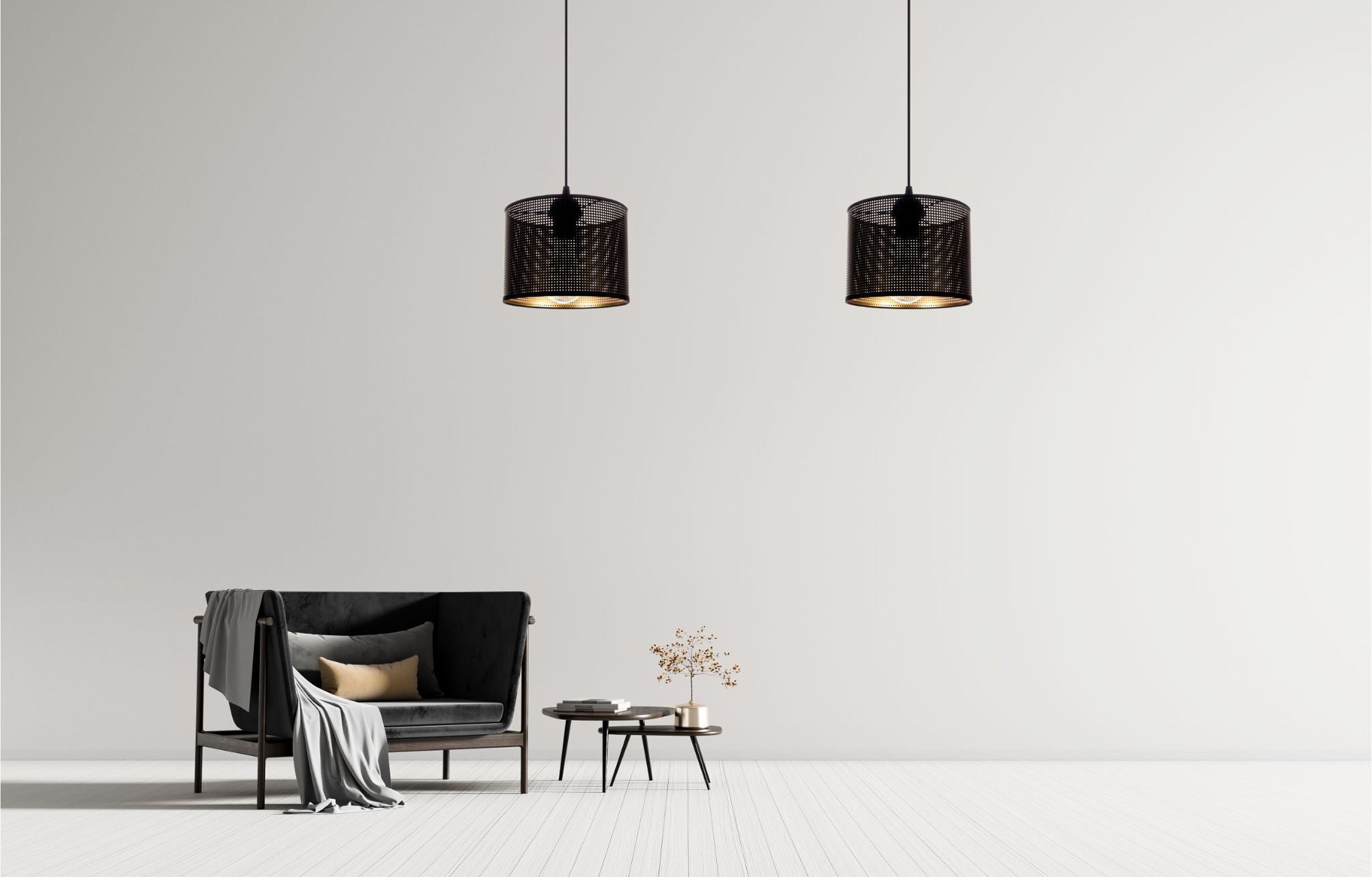 Pendelleuchte Metall Schwarz Gold E27 rund Ø20 cm Loft Lampe, Drinnen, Innenarchitektur, Schreibtisch, Mobiliar