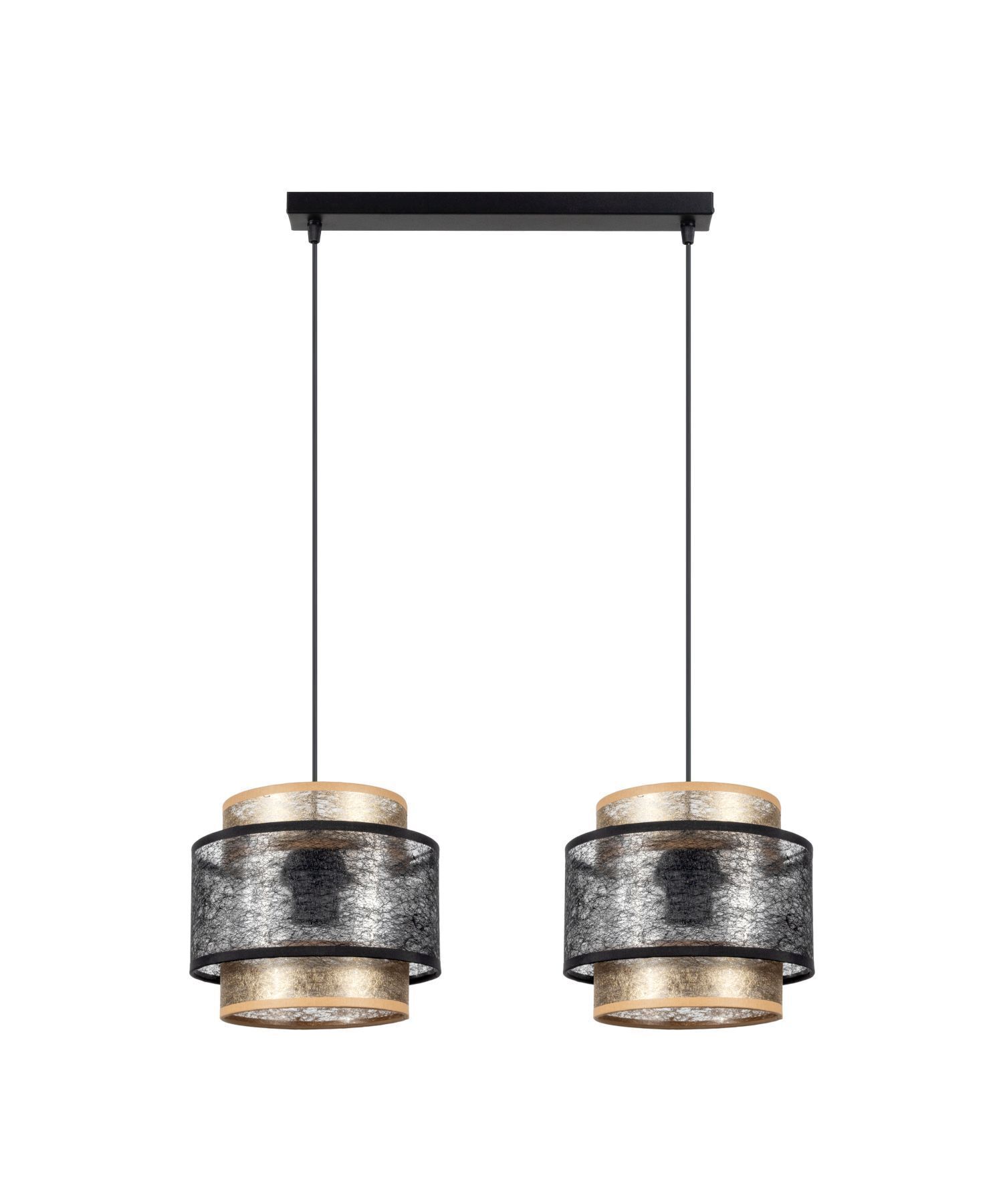Pendelleuchte Schwarz Gold 2-flammig E27 Stoff blendarm