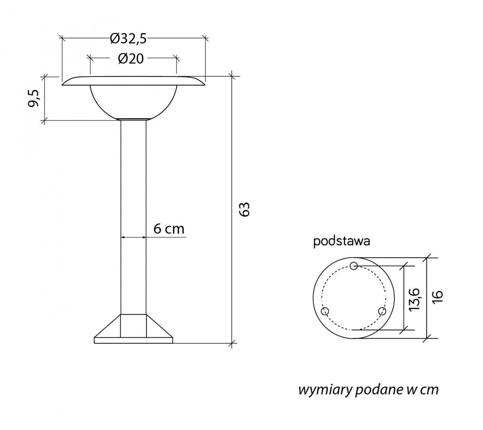 Schwarze Wegeleuchte E27 IP65 63 cm hoch blendarm
