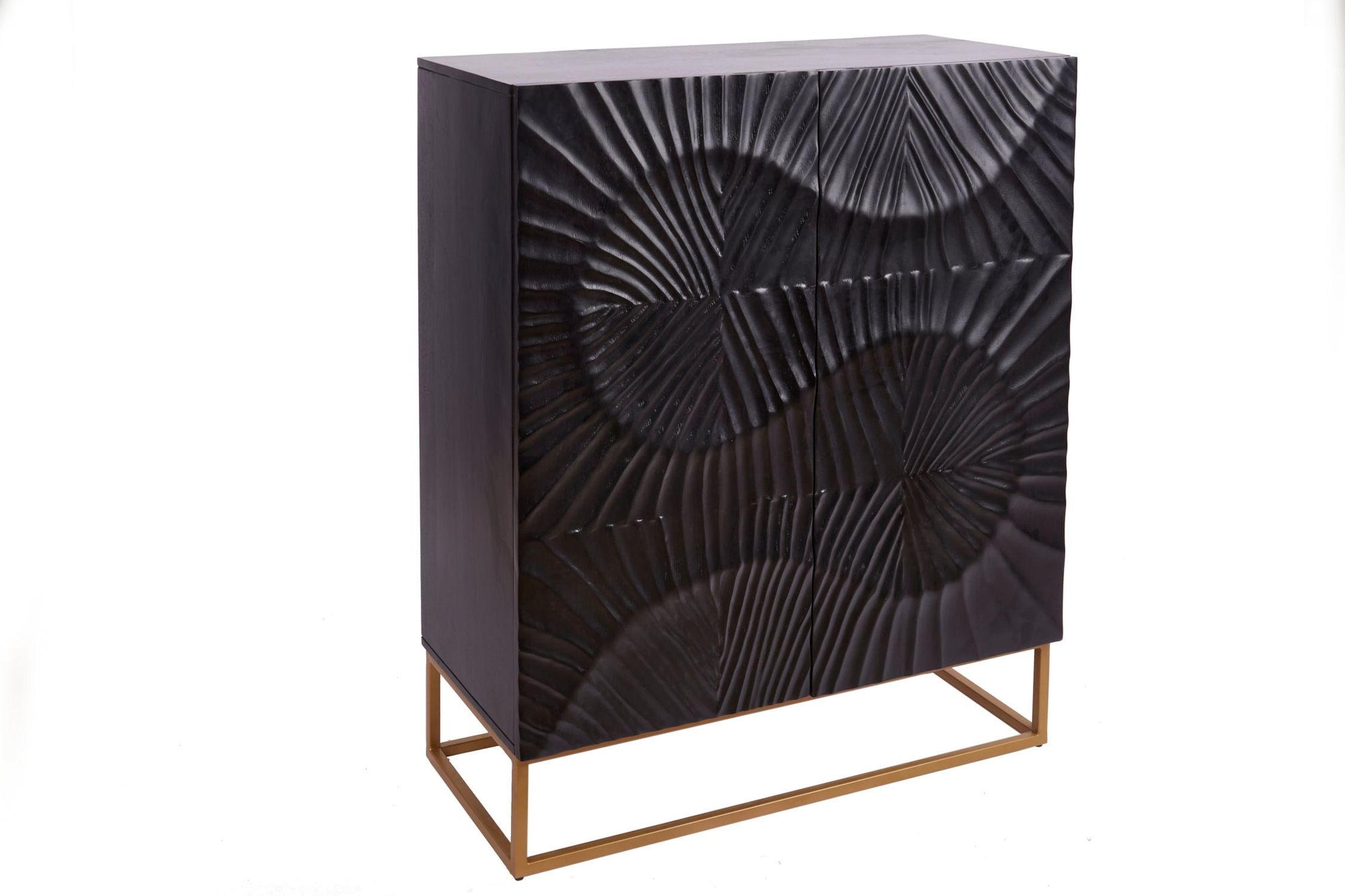 Highboard Schwarz Gold 100 x 120 cm Handarbeit Holz Metall