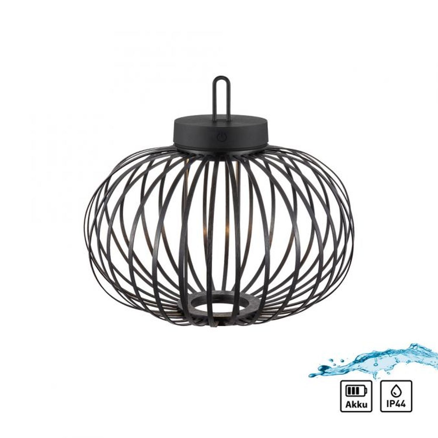 LED Akku Tischleuchte IP44 Schwarz Dimmer Touch 33 cm