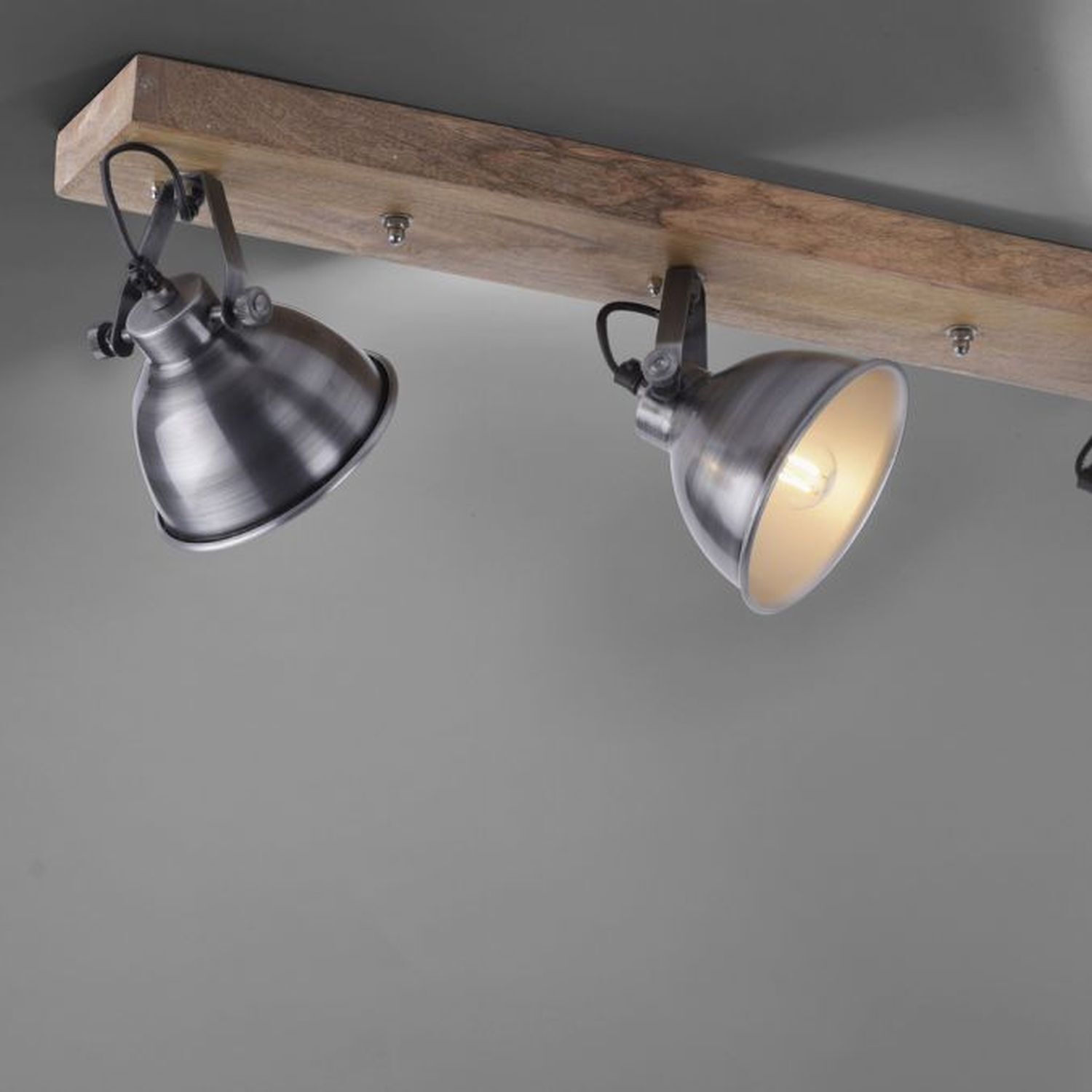Industrial Deckenspot Holz Metall in Eisen E14 74 cm