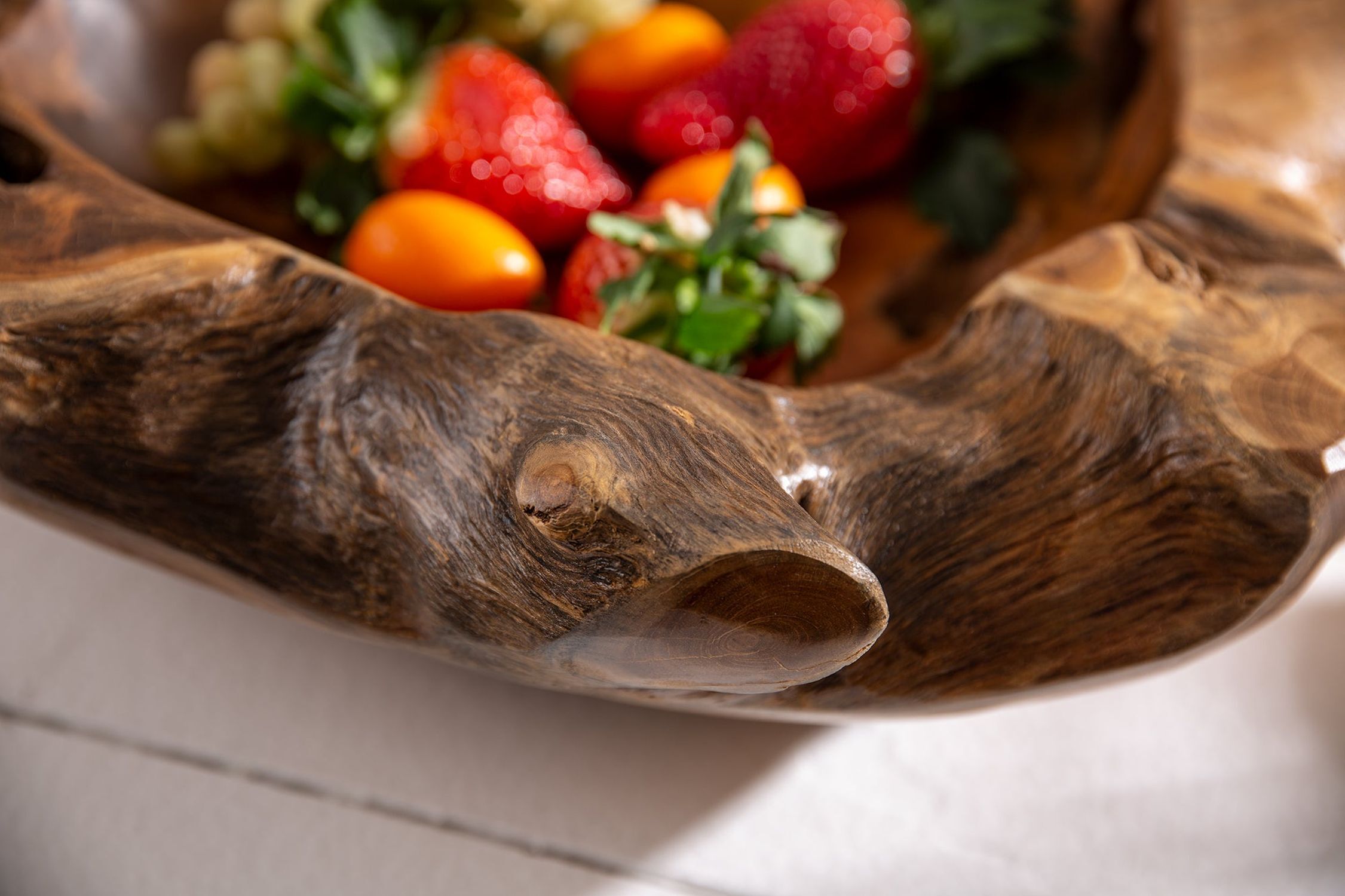 Handgefertigte Dekoschale Teakholz B: 40 cm Unikat Essen, Präsentation des Essens, Rauchrohr