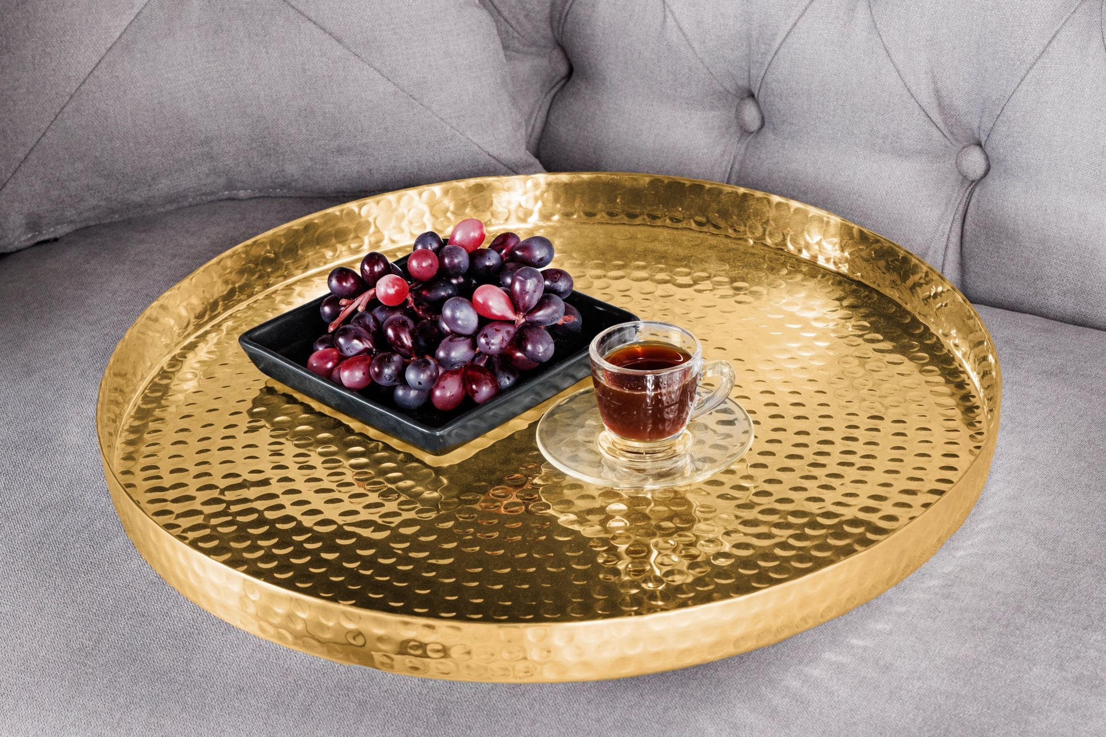 Couchtisch 2er Set in Gold Schwarz mit Tabletts Handarbeit Moebel, Tabelle, Tischplatte, Tasse, Präsentation des Essens