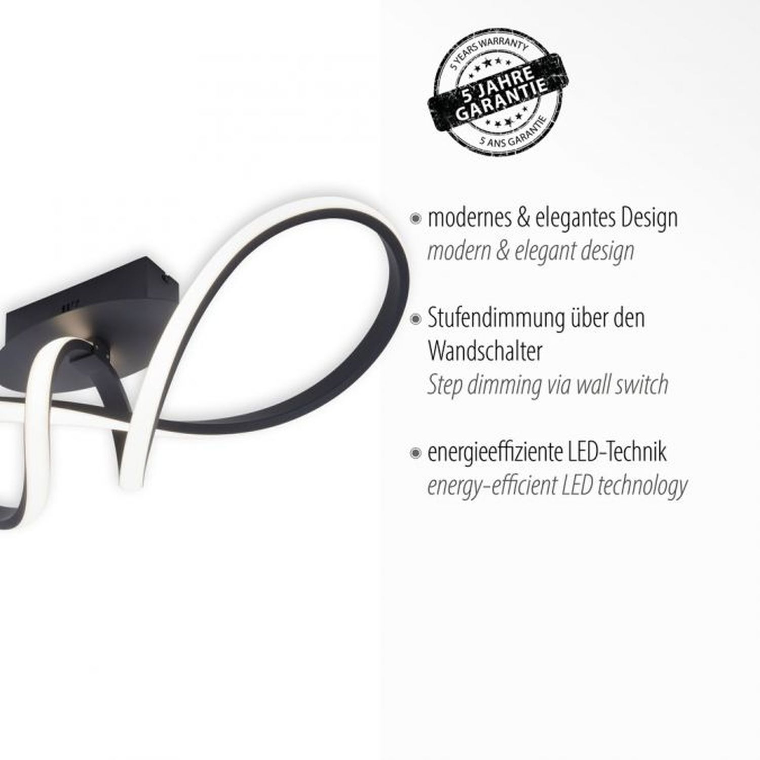 Dimmbare LED Deckenlampe Metall Schwarz 3000 K warmweiß