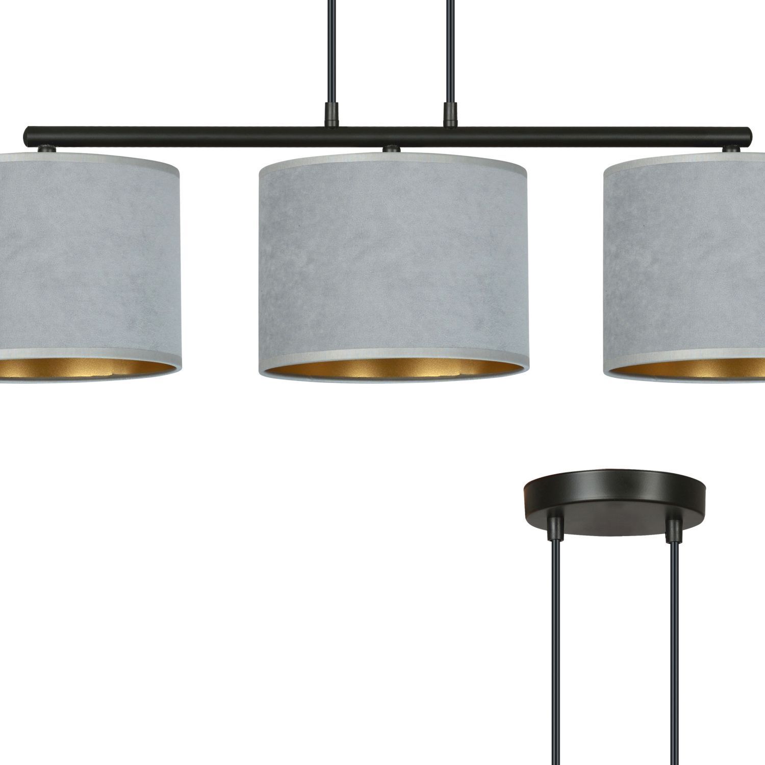 Pendelleuchte Metall Stoff L: 72 cm Schwarz Grau Gold E27