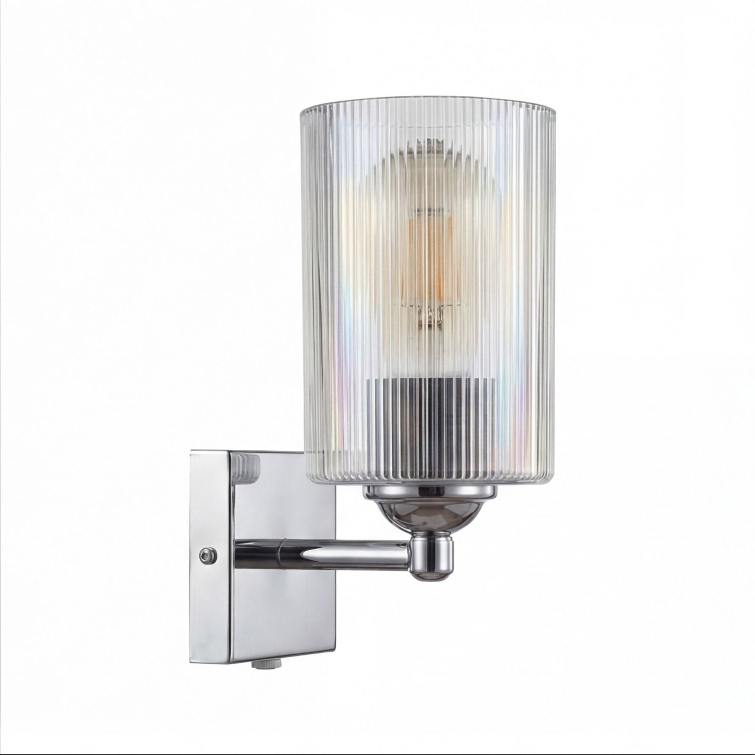 Wandlampe, Applikationsleuchte, Glaszylinder, Chrom, Stahl