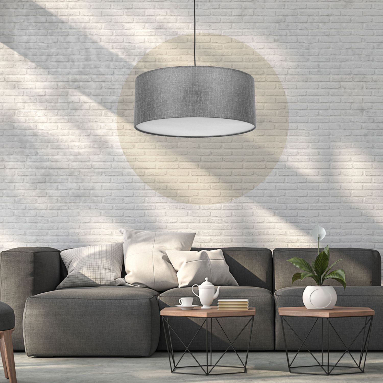 Hängelampe Stoff Grau Ø 50 cm rund blendarm Modern