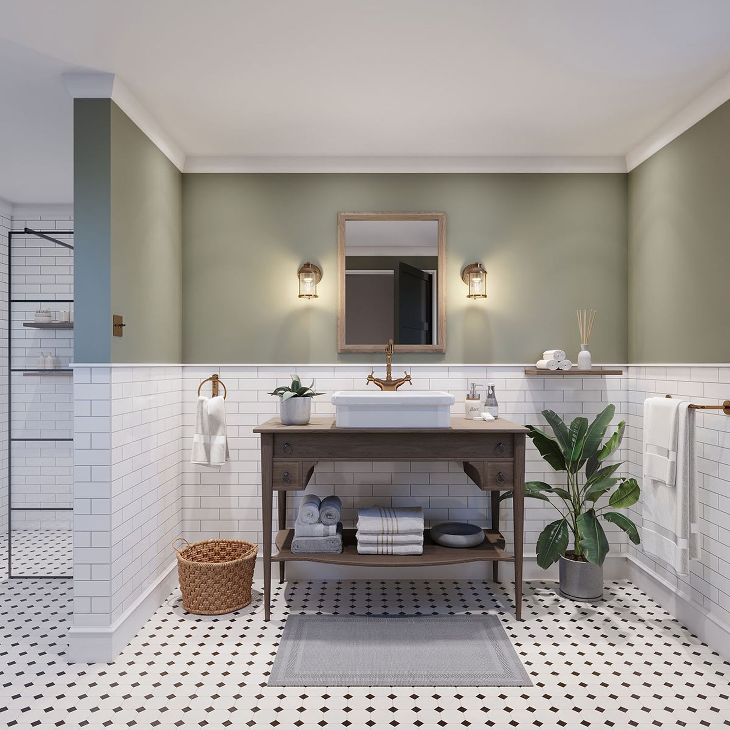 Badezimmerleuchte Wand Metall Glas 20,6 cm hoch IP44 E27 Innenarchitektur, Lampe, Pflanze, Sinken, Ecke